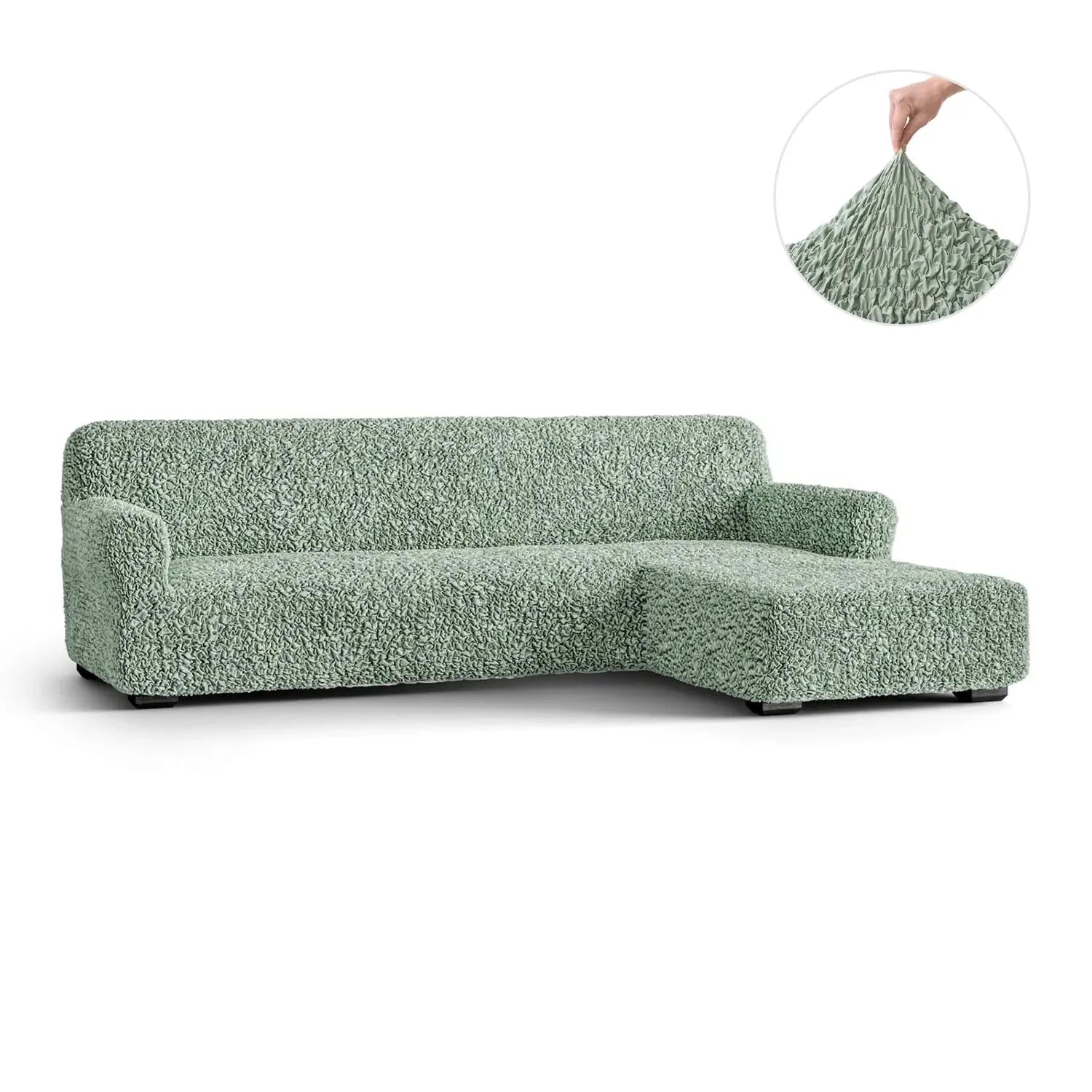 Sage Green L-Shaped Sofa Slipcover (Right Chaise), Fuco Cotton Collection