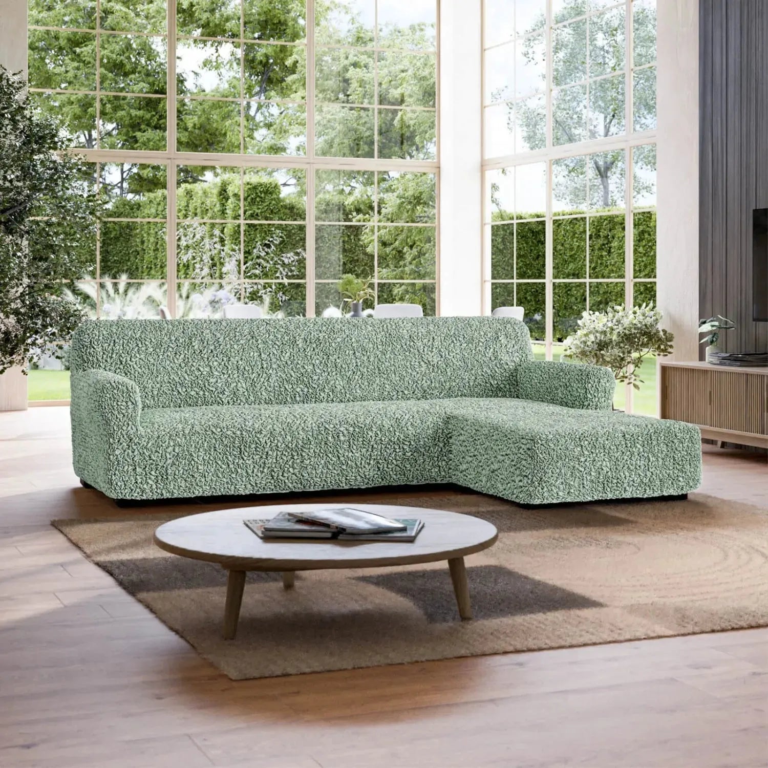 Sage Green L-Shaped Sofa Slipcover (Right Chaise), Fuco Cotton Collection