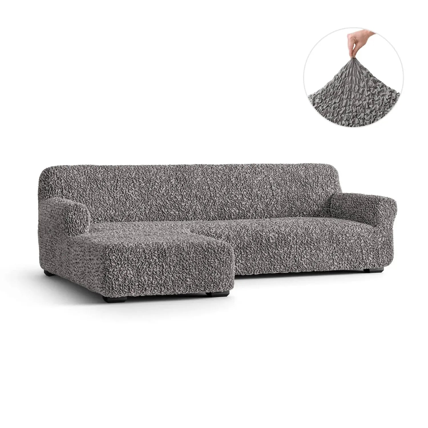 Grey L-Shaped Sofa Slipcover (Left Chaise), Fuco Cotton Collection