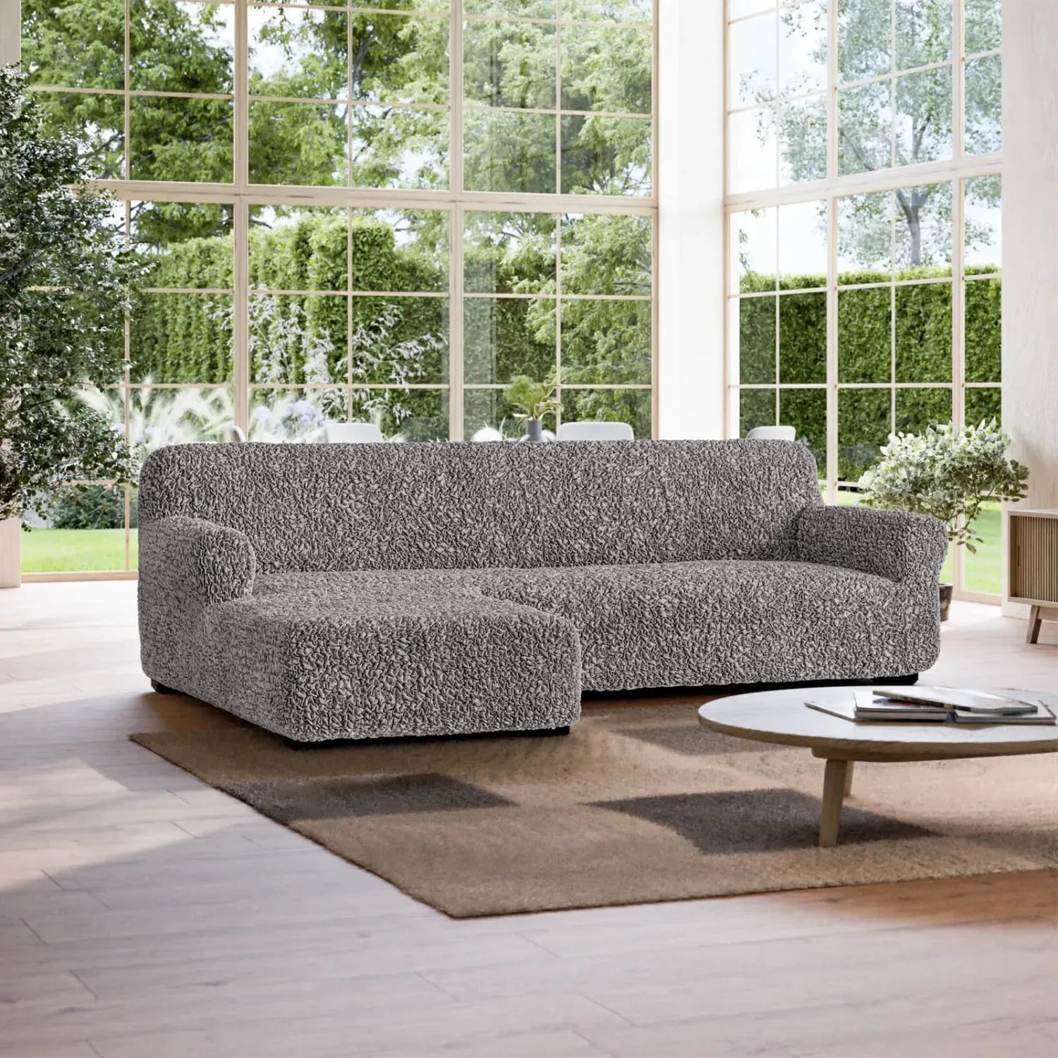 Grey L-Shaped Sofa Slipcover (Left Chaise), Fuco Cotton Collection