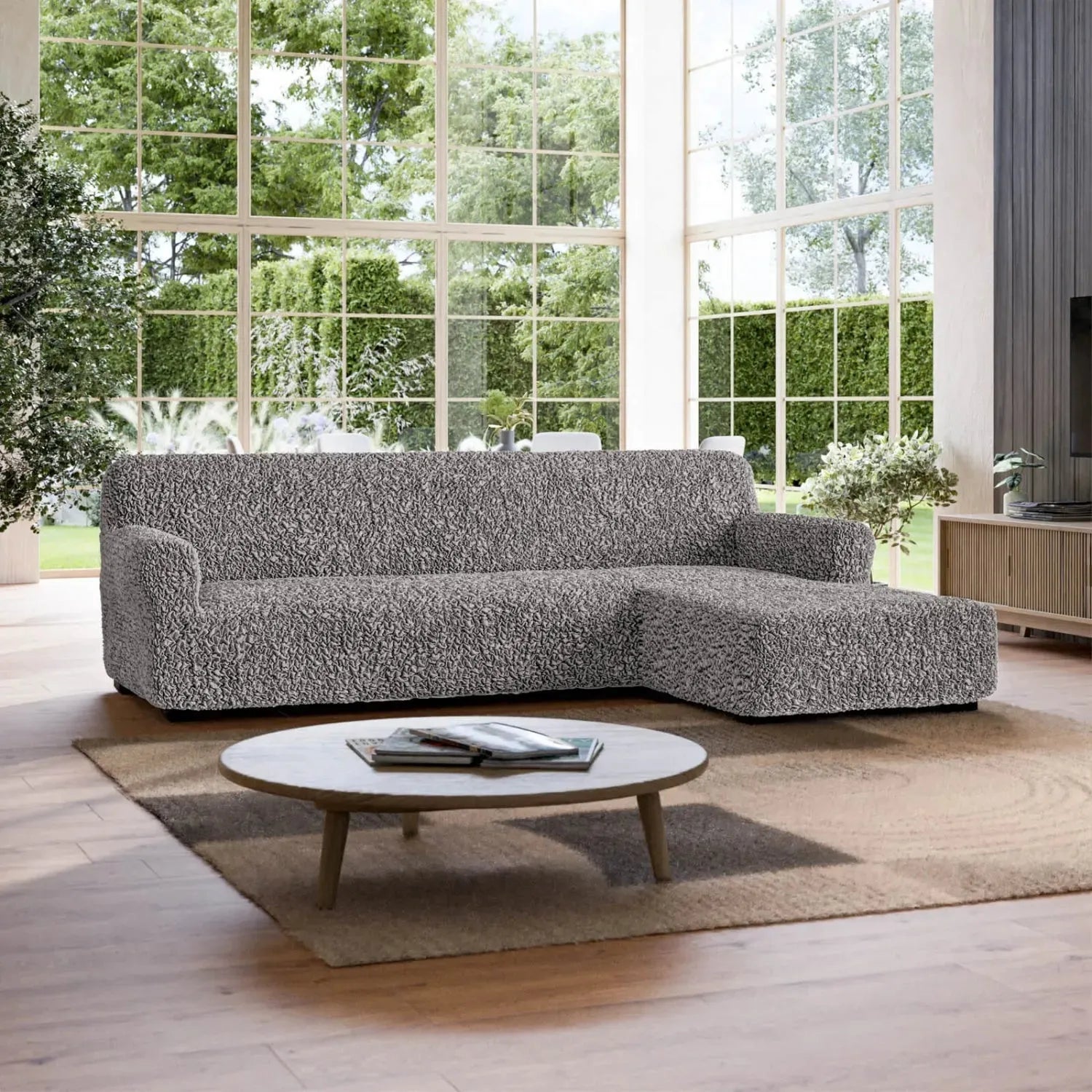 Grey L-Shaped Sofa Slipcover (Right Chaise), Fuco Cotton Collection