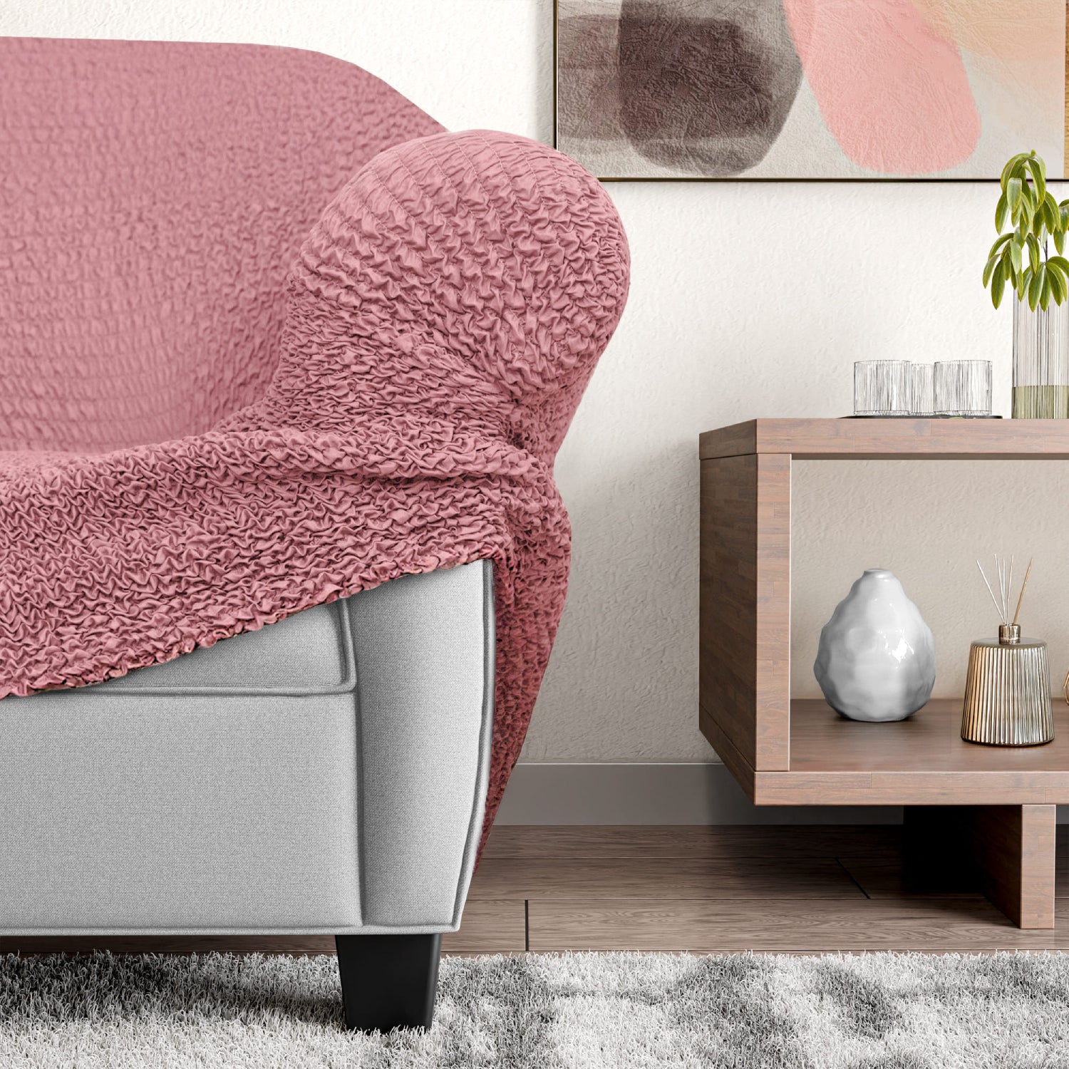 Coral Pink Armchair Slipcover, Microfibra Collection