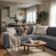 Corner Sofa Slipcover, Comfort Collection – Dark Grey, interior view with dog | Dark Grey