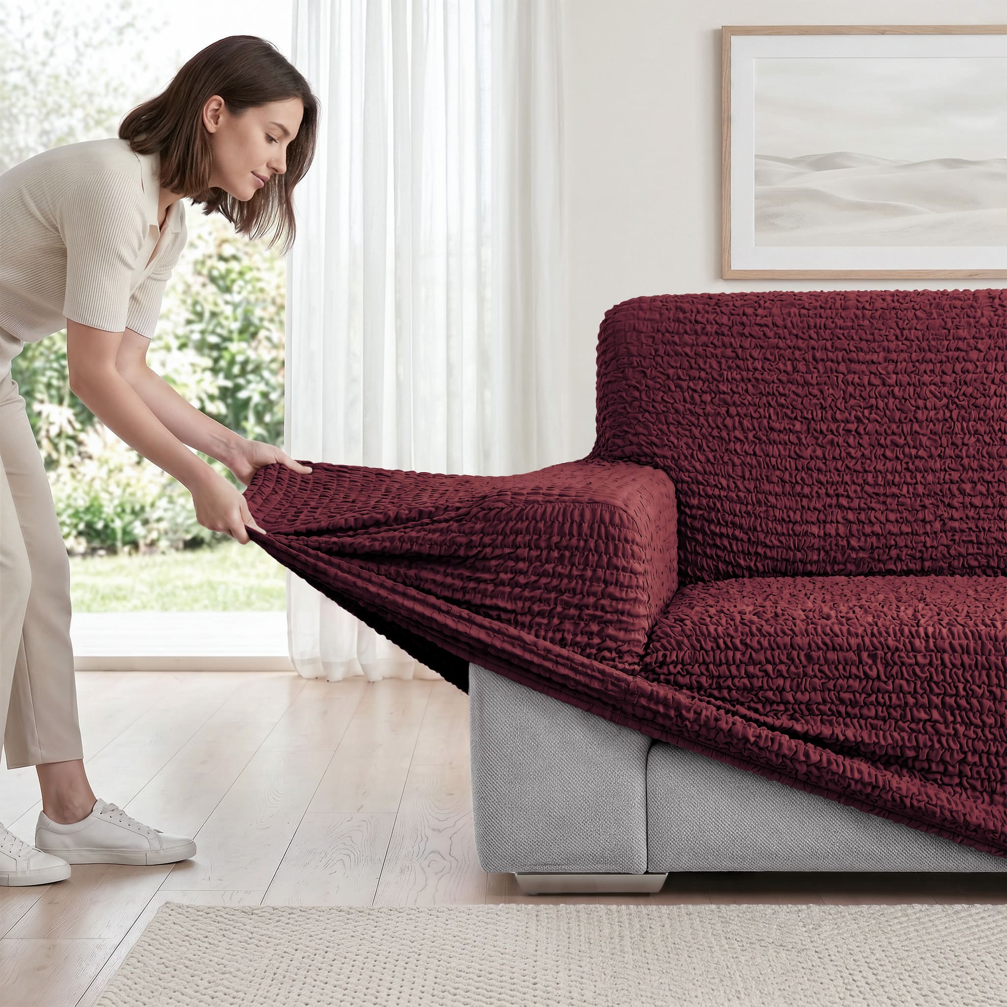 Chaise Lounge Slipcover, CottonRich Collection – Burgundy, product view | Burgundy