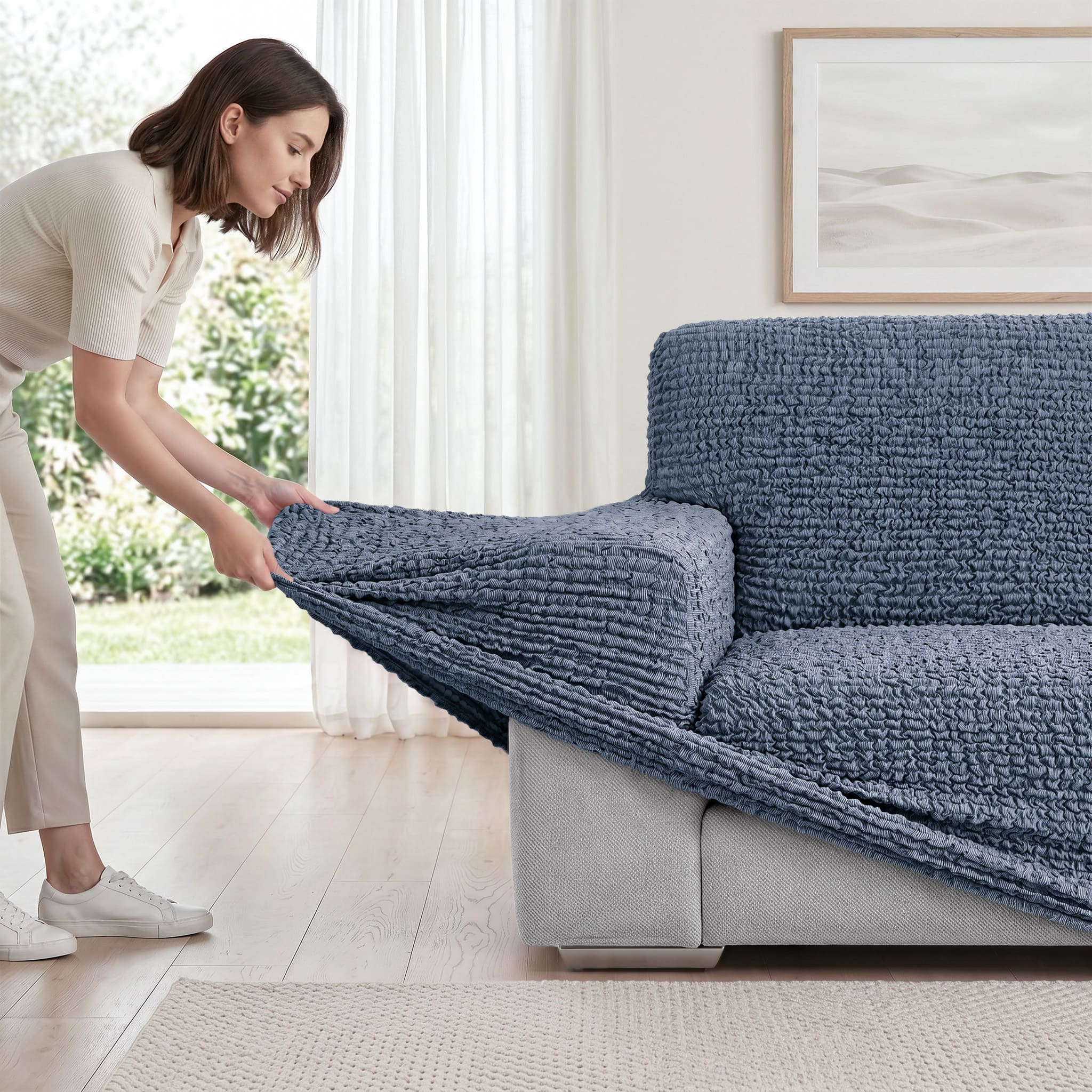 Chaise Lounge Slipcover, CottonRich Collection – Blue, detail view | Blue