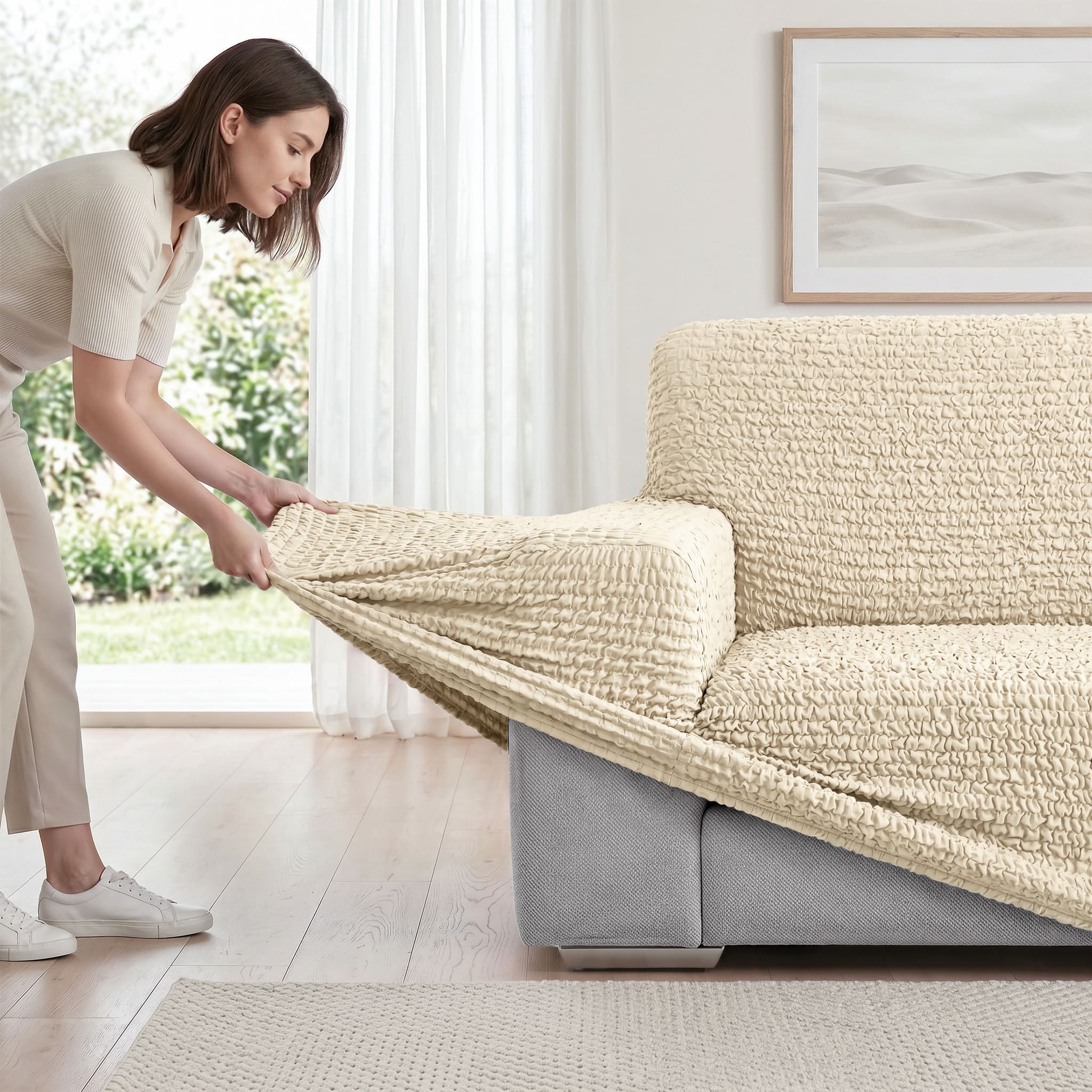 Chaise Lounge Slipcover, CottonRich Collection – Cream, product view | Cream