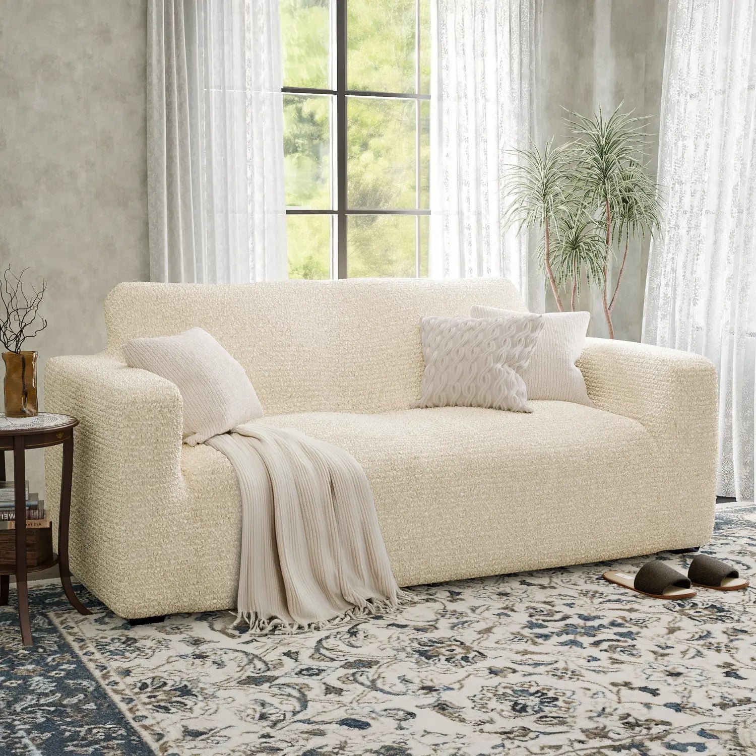 Cream Loveseat 2 Seater Slipcover, Mille Righe Collection