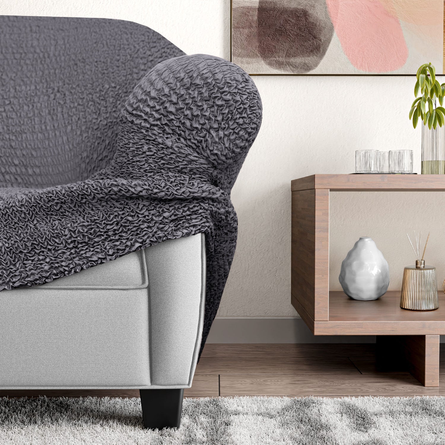 Dark Grey Reclining Armchair Slipcover, Microfibra Collection