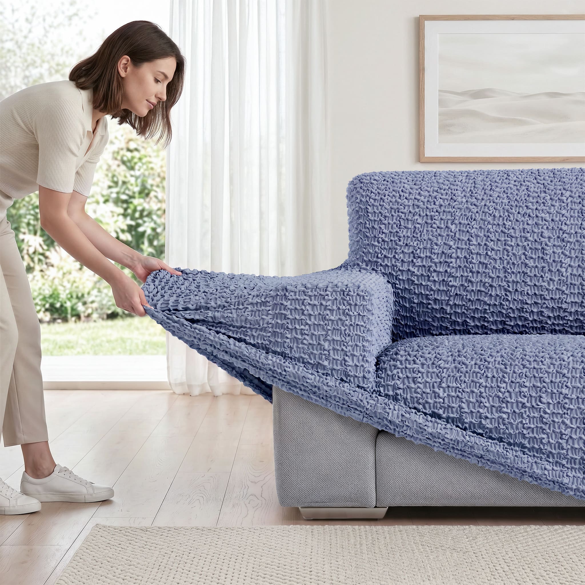 Loveseat 2 Seater Slipcover, Embrace Collection – Blue, flat lay | Blue