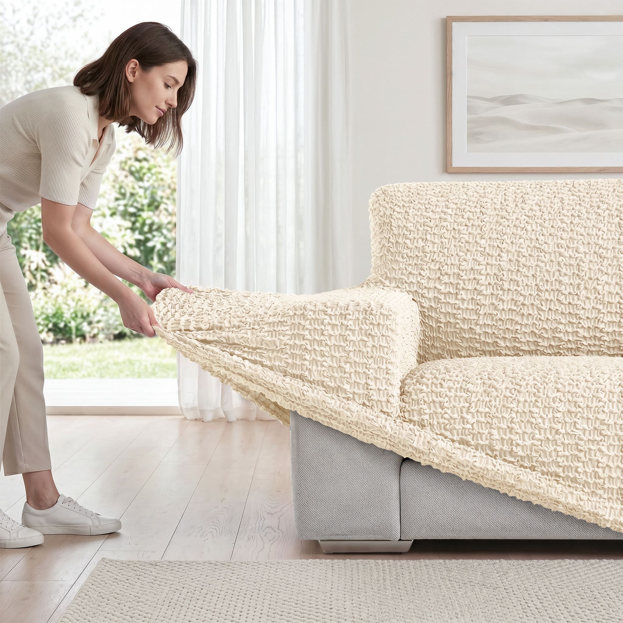 Sofa 4 Seater Slipcover, Embrace Collection – Cream, flat lay | Cream