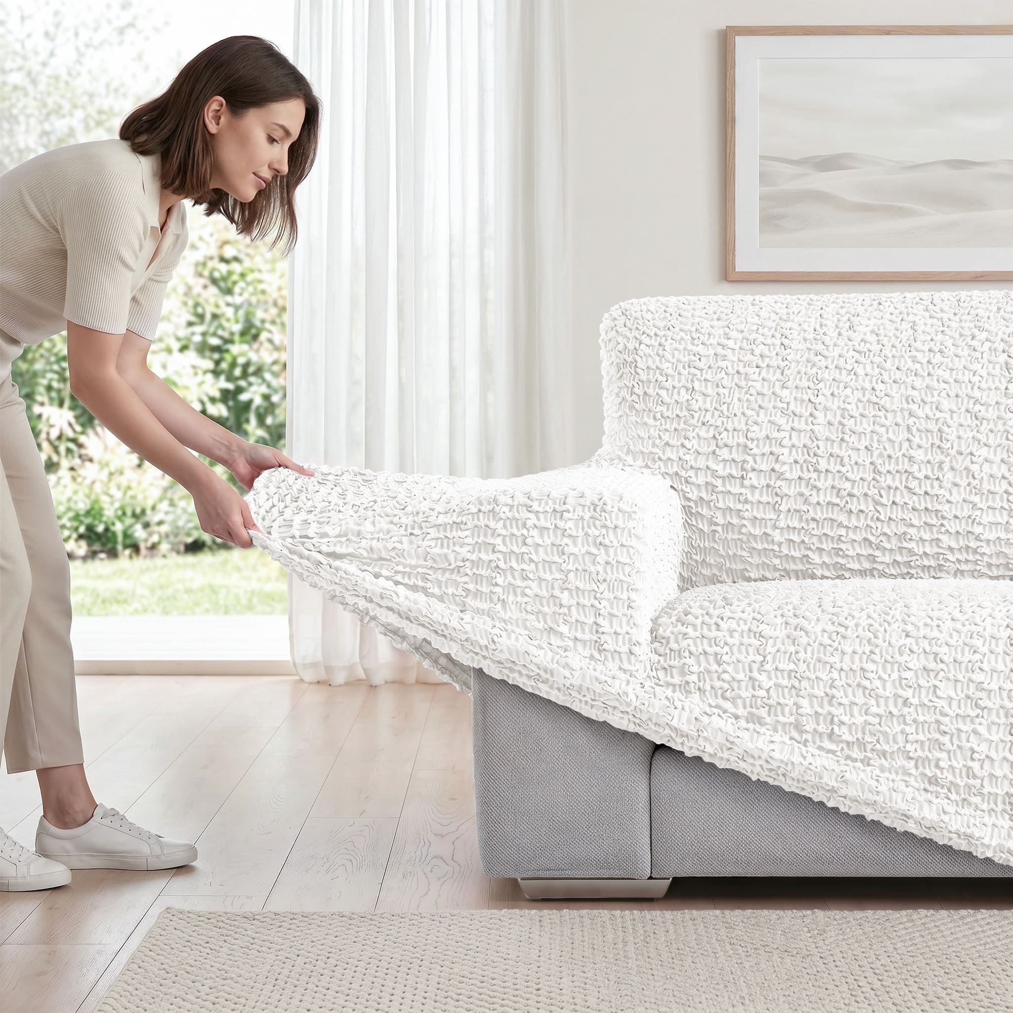 Loveseat 2 Seater Slipcover, Embrace Collection – Crisp White, flat lay | Crisp White