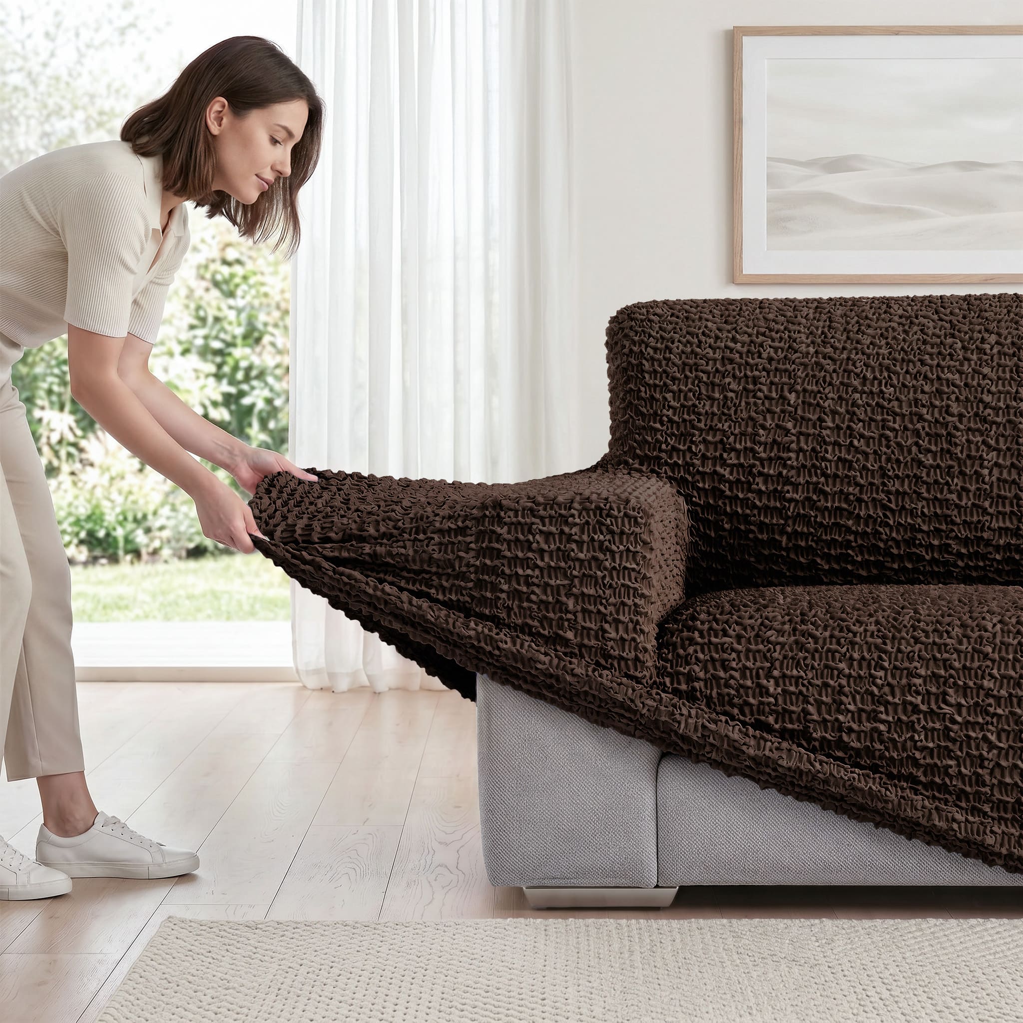 Sofa 4 Seater Slipcover, Embrace Collection – Dark Brown, side view | Dark Brown