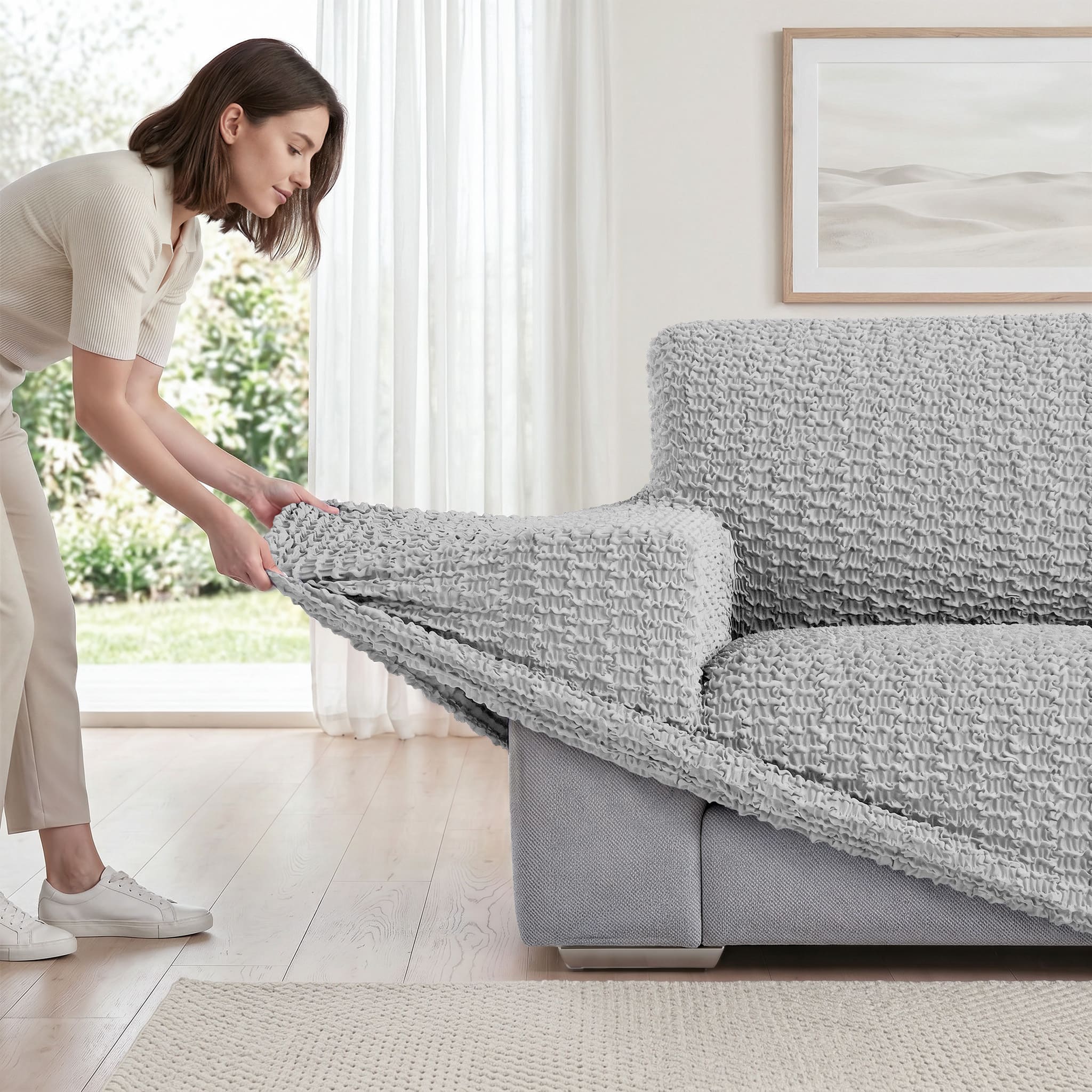 Sofa 4 Seater Slipcover, Embrace Collection – Light Grey, detail view | Light Grey
