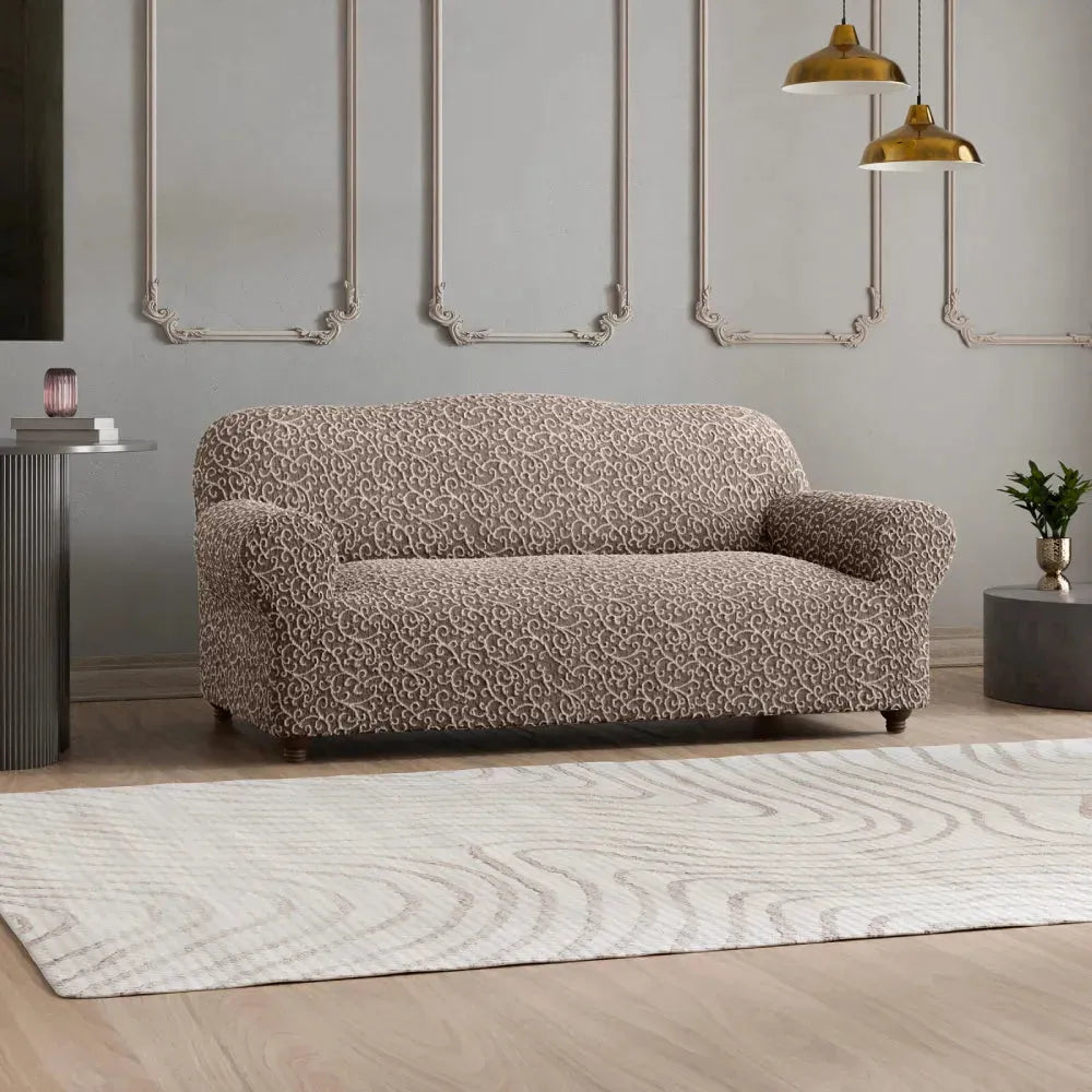 Brown Arabesco Sofa 3 Seater Slipcover, Jacquard 3D Collection