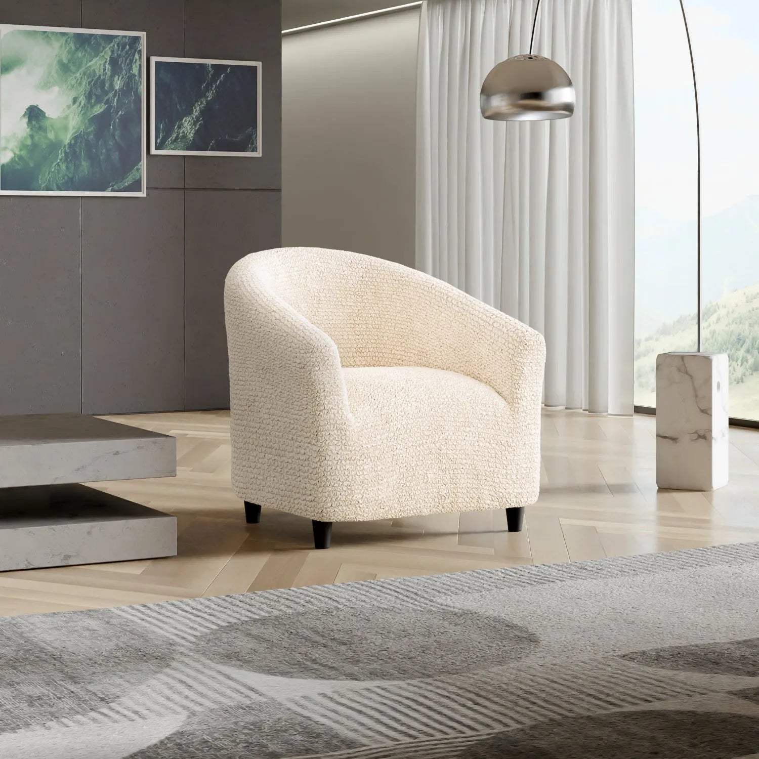 Cream Barrel Chair Slipcover, Microfibra Collection