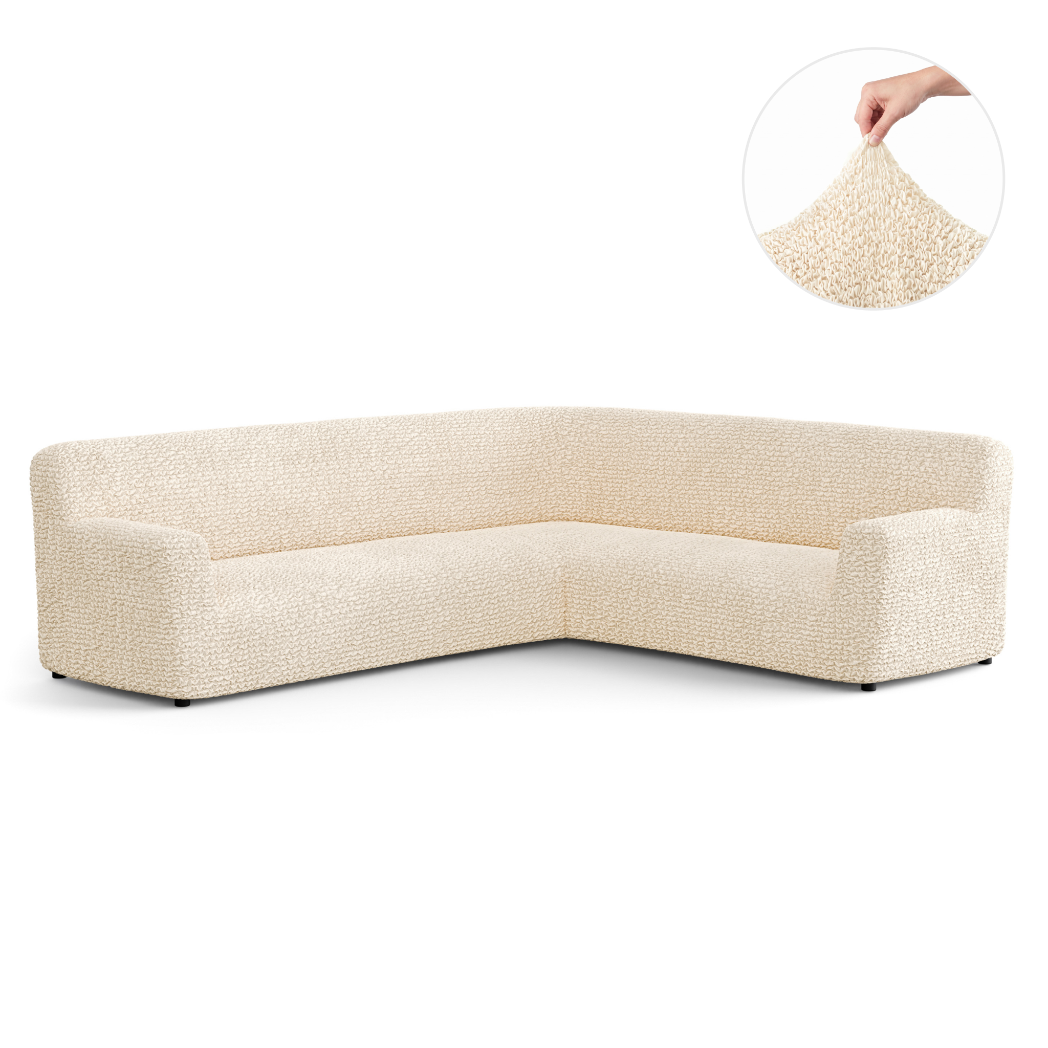 Corner Sofa Slipcover, Comfort Collection – Cream, front view | Cream