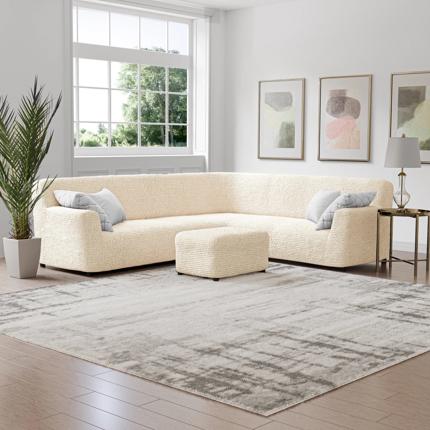 Cream Corner Sofa Slipcover, Microfibra Collection