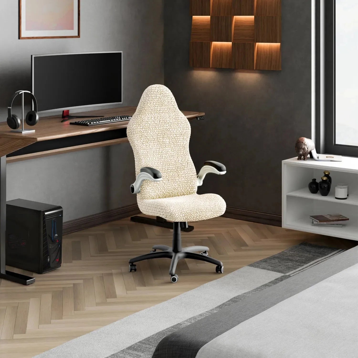 Cream Office / Gaming Chair Slipcover, Microfibra Collection