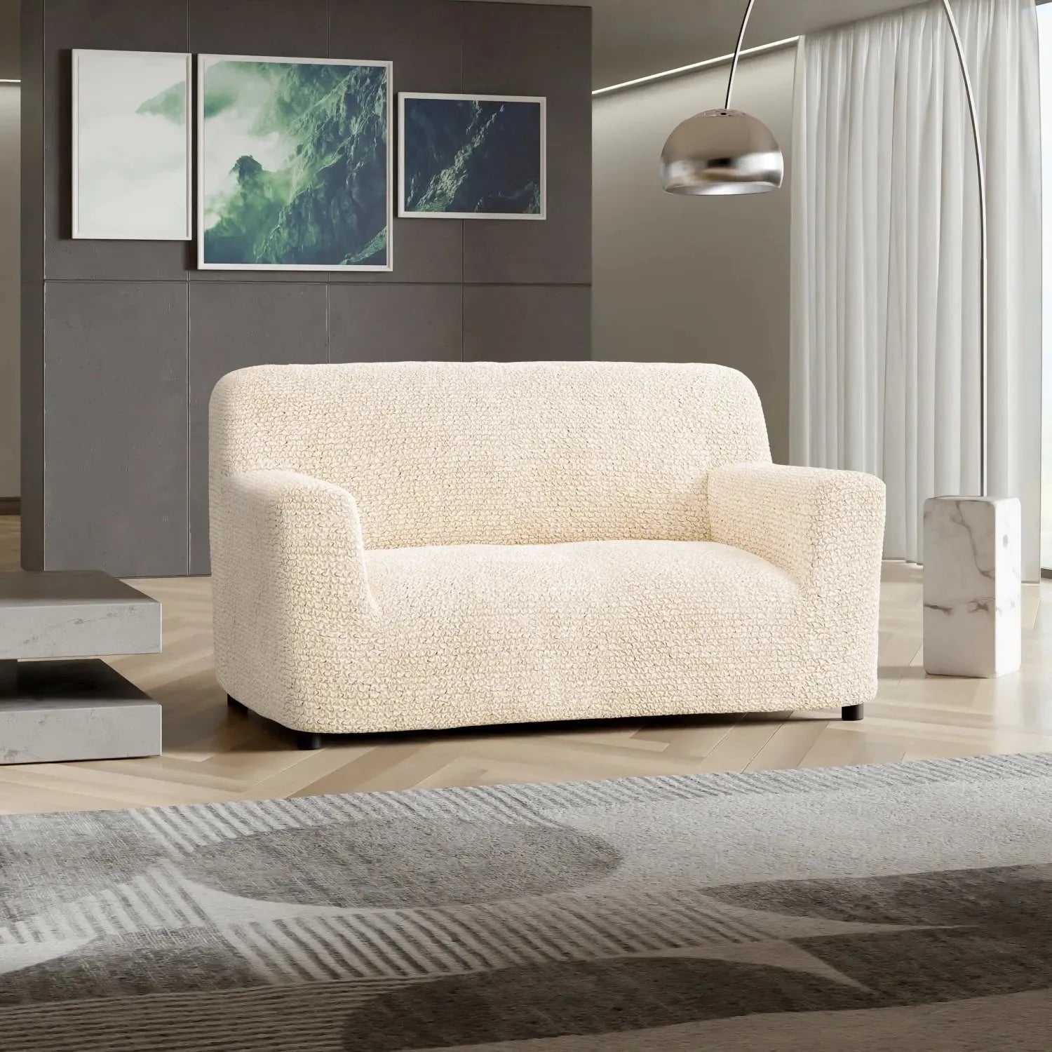 Cream Loveseat 2 Seater Slipcover, Microfibra Collection