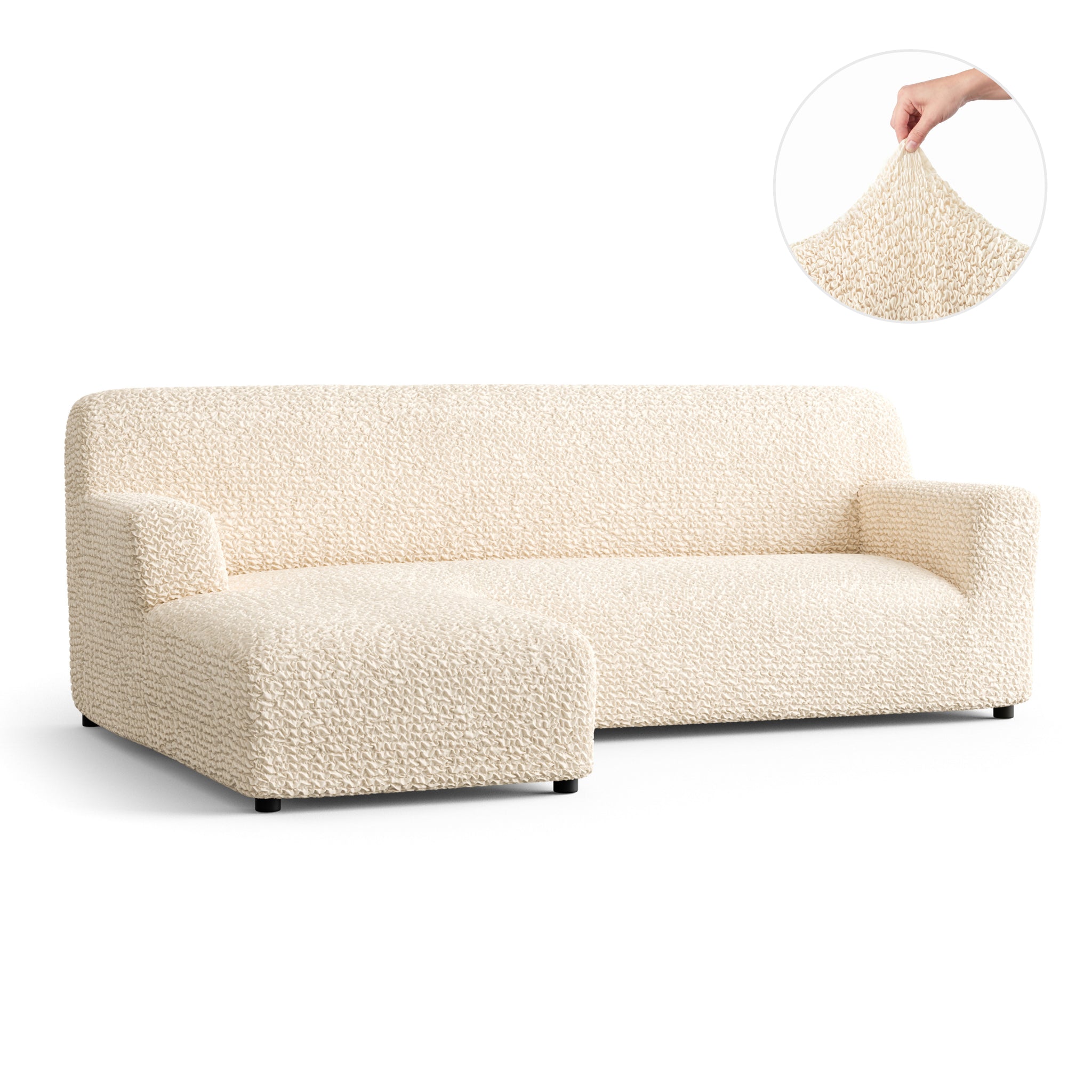 L-Shaped Sofa Slipcover (Left Chaise), Comfort Collection – Cream, front view | Cream