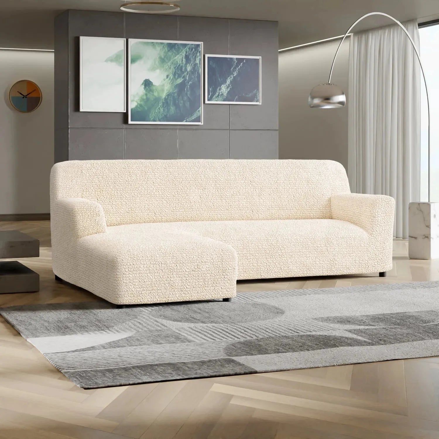 Cream L-Shaped Sofa Slipcover (Left Chaise), Microfibra Collection