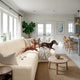 L-Shaped Sofa Slipcover (Right Chaise), Comfort Collection – Cream, interior view with dog | Cream