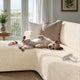 L-Shaped Sofa Slipcover (Left Chaise), Comfort Collection – Cream, interior view with dog | Cream