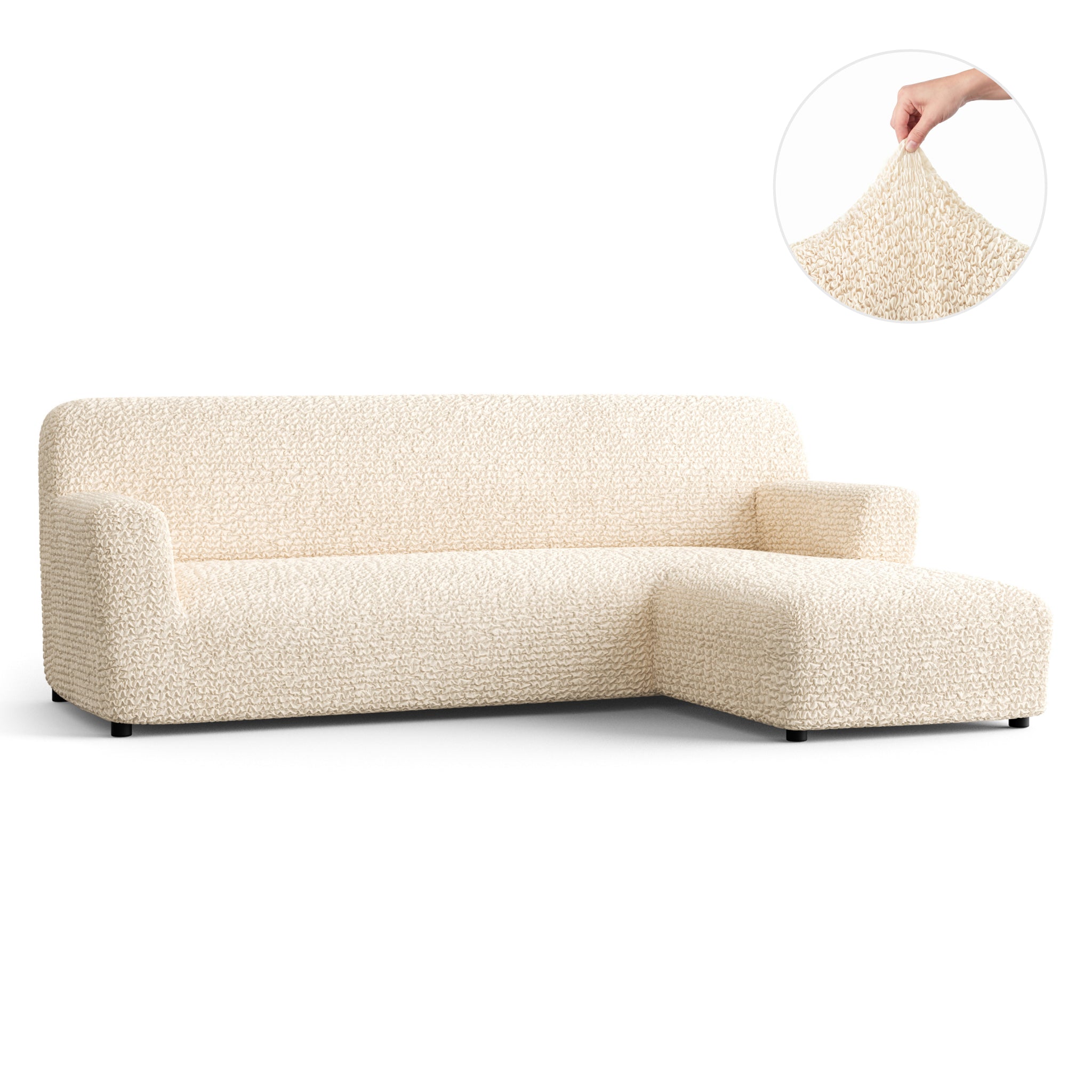 L-Shaped Sofa Slipcover (Right Chaise), Comfort Collection – Cream, front view | Cream