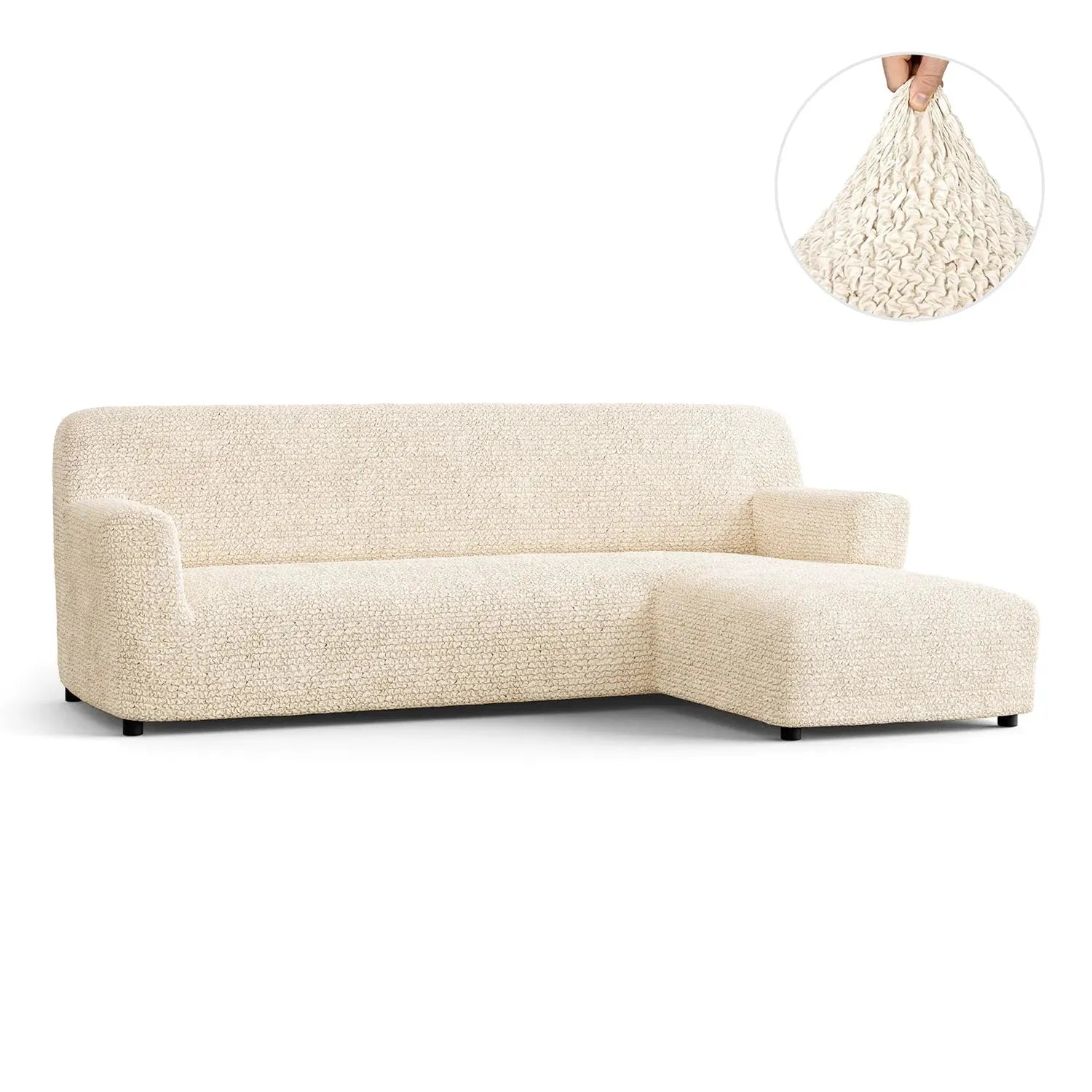 Cream L-Shaped Sofa Slipcover (Right Chaise), Microfibra Collection