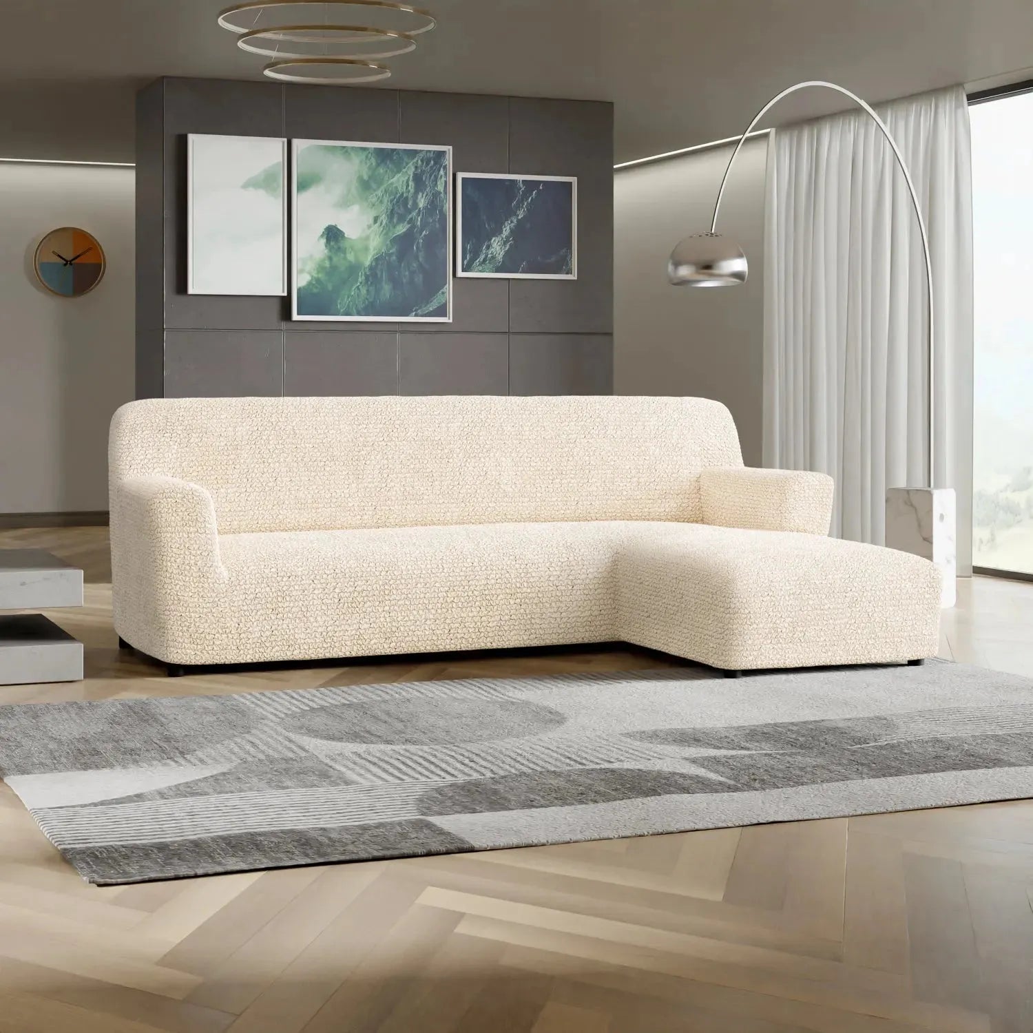 Cream L-Shaped Sofa Slipcover (Right Chaise), Microfibra Collection