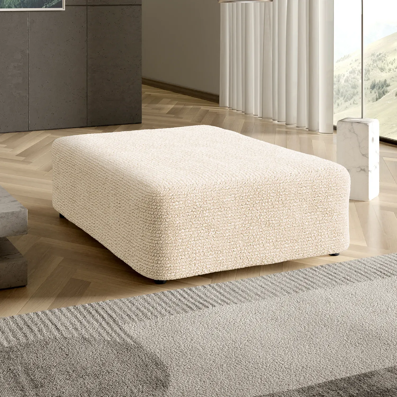 Cream Ottoman Slipcover (Large), Microfibra Collection