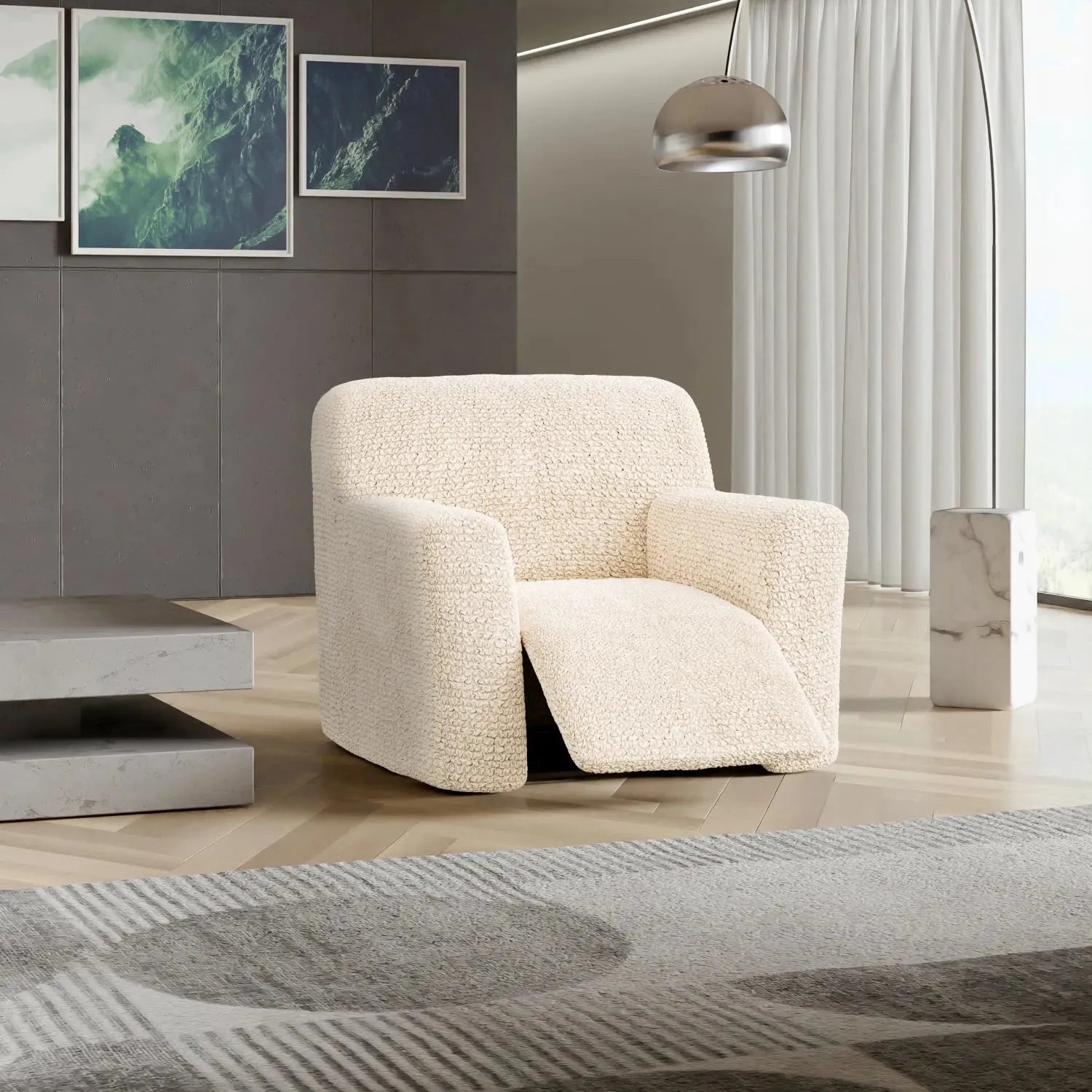 Cream Reclining Armchair Slipcover, Microfibra Collection