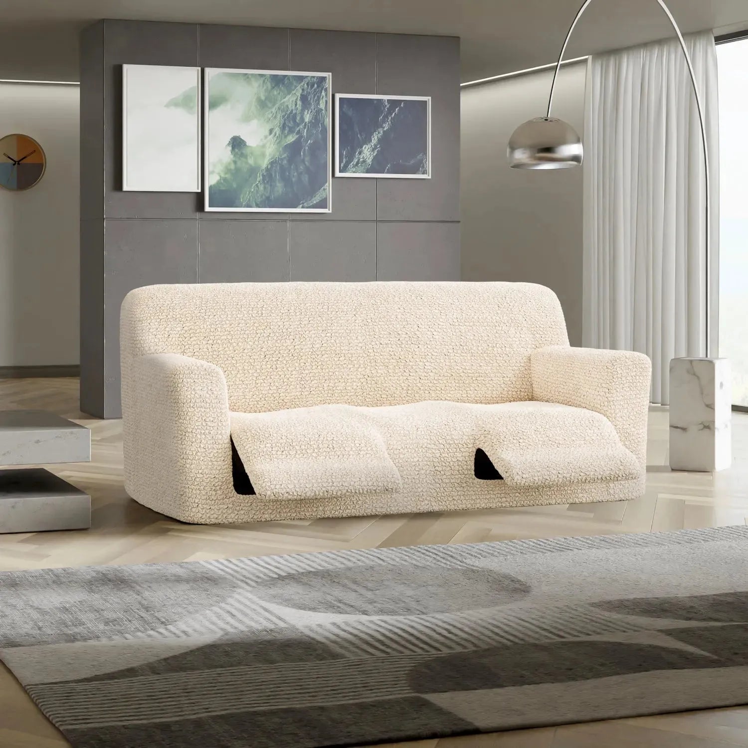 Cream 3 Seater Recliner Slipcover, Microfibra Collection