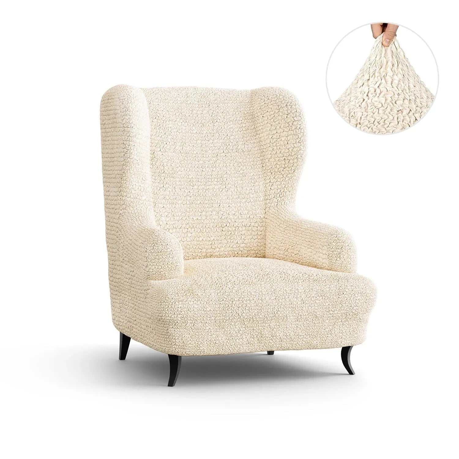 Cream Wingback Chair Slipcover, Microfibra Collection