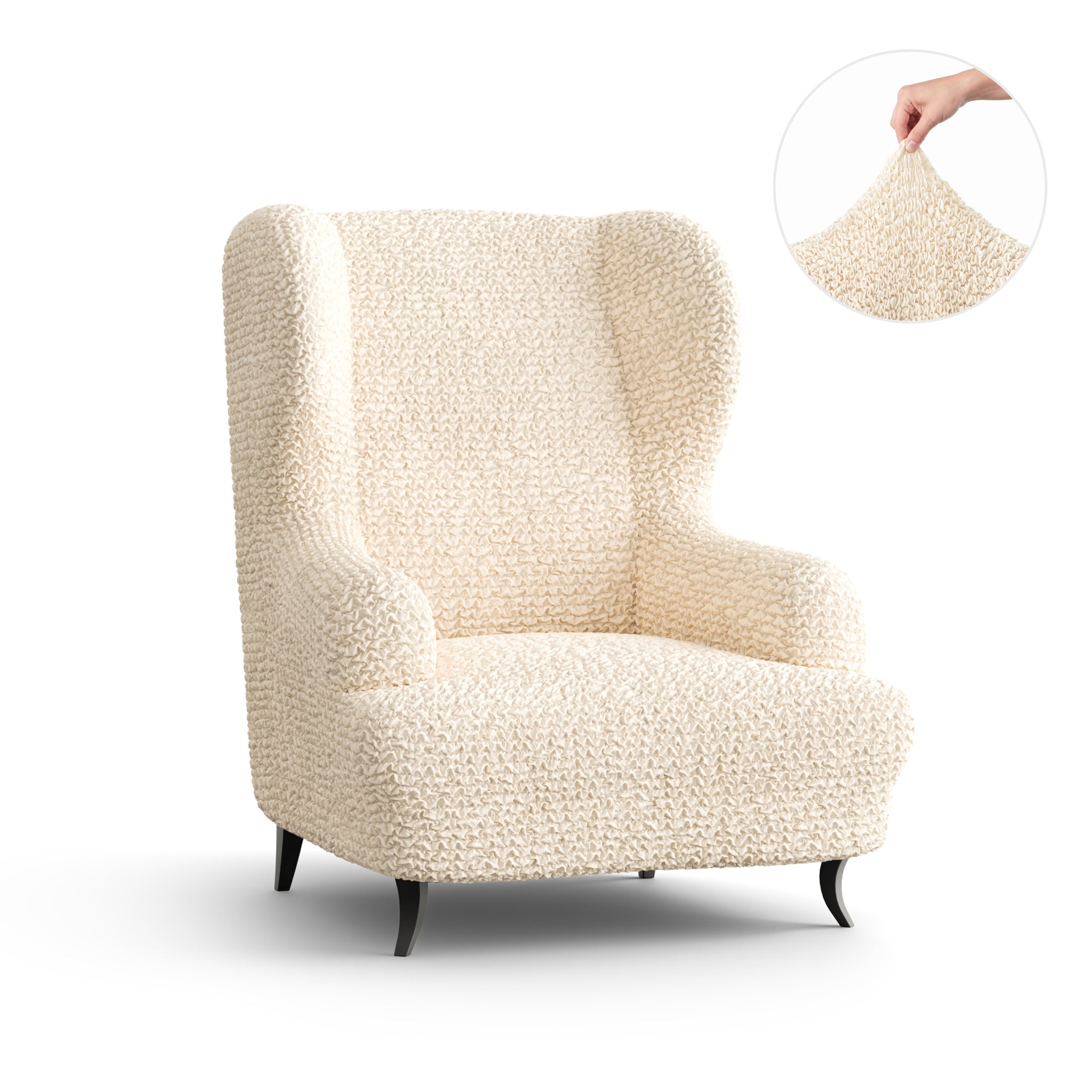 Wingback Chair Slipcover, Comfort Collection – Cream, front view | Cream