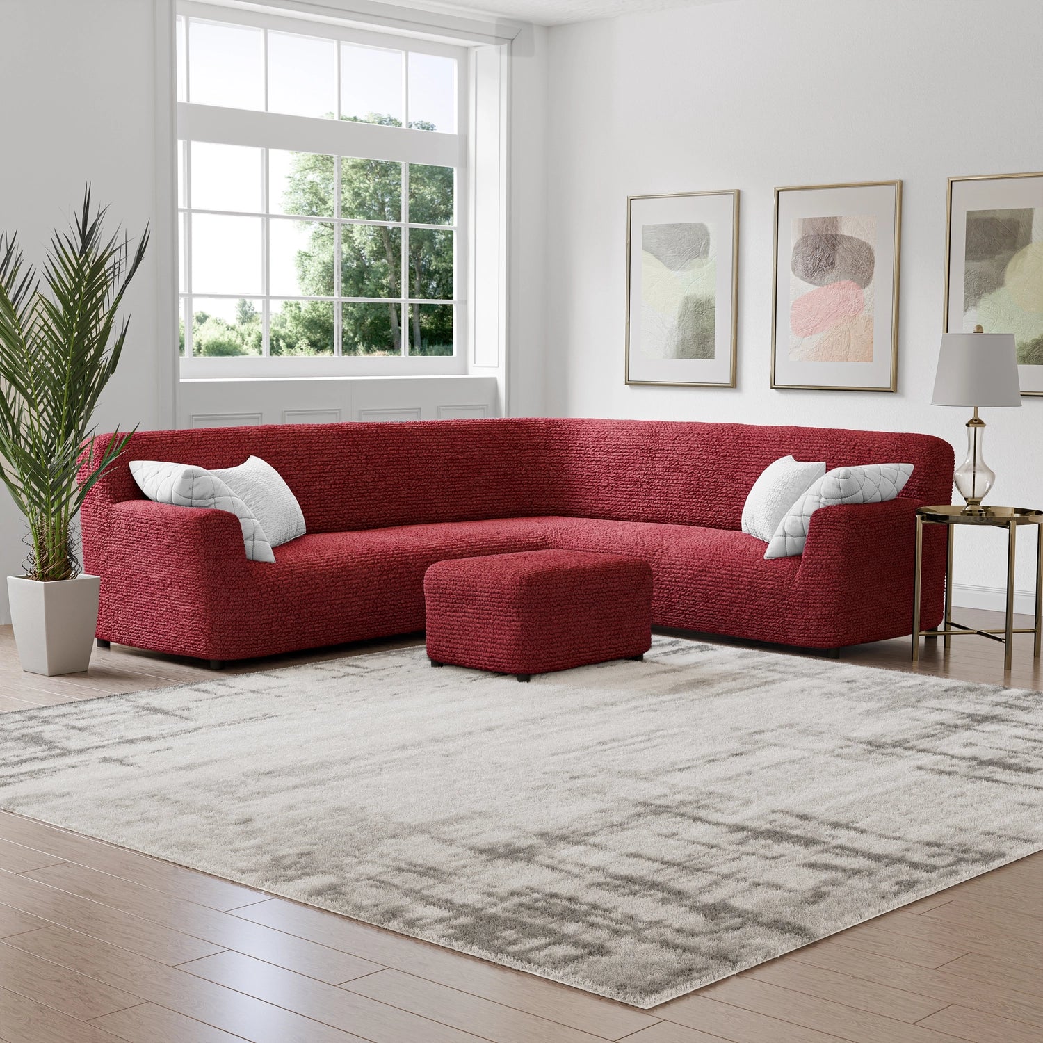 Burgundy Corner Sofa Slipcover, Microfibra Collection