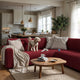 Corner Sofa Slipcover, Comfort Collection – Burgundy, interior view with dog | Burgundy