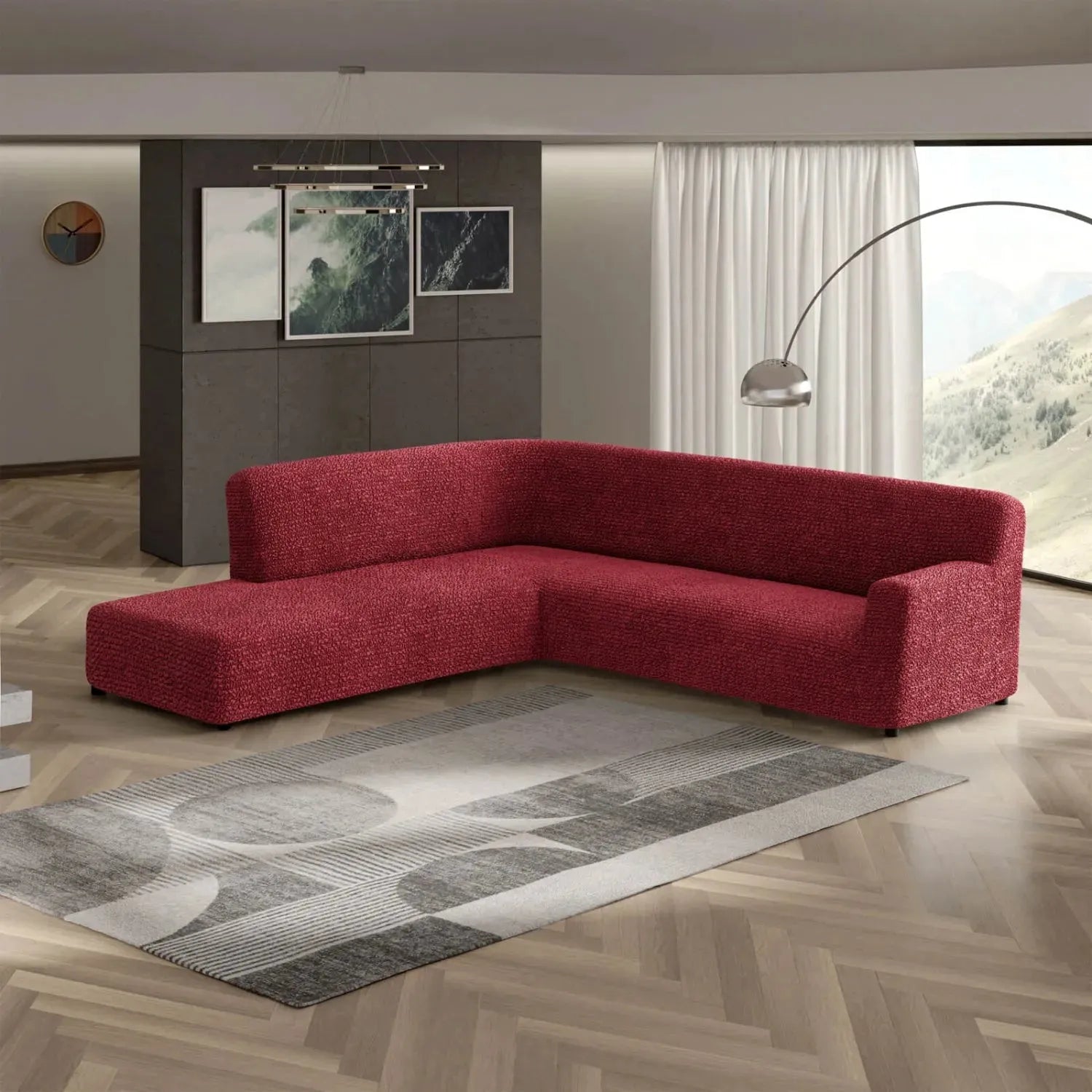 Burgundy Fullback Support Sectional Sofa Slipcover (Left Chaise), Microfibra Collection