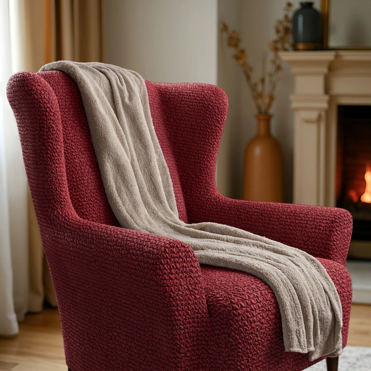 Burgundy Wingback Chair Slipcover, Microfibra Collection