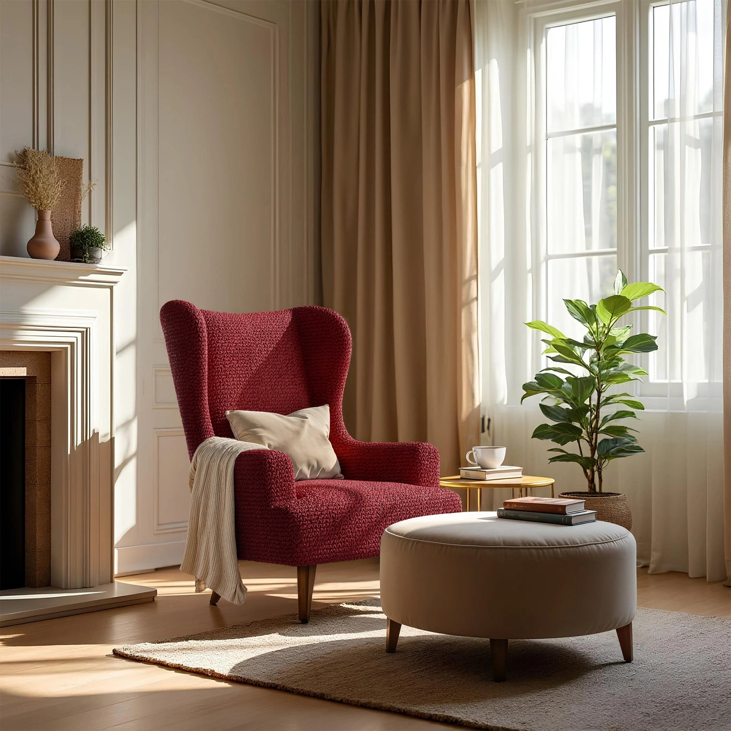 Burgundy Wingback Chair Slipcover, Microfibra Collection
