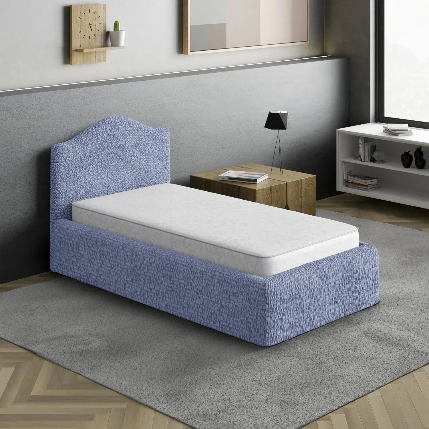 Blue Bed Headboard & Frame Slipcover (Twin), Microfibra Collection