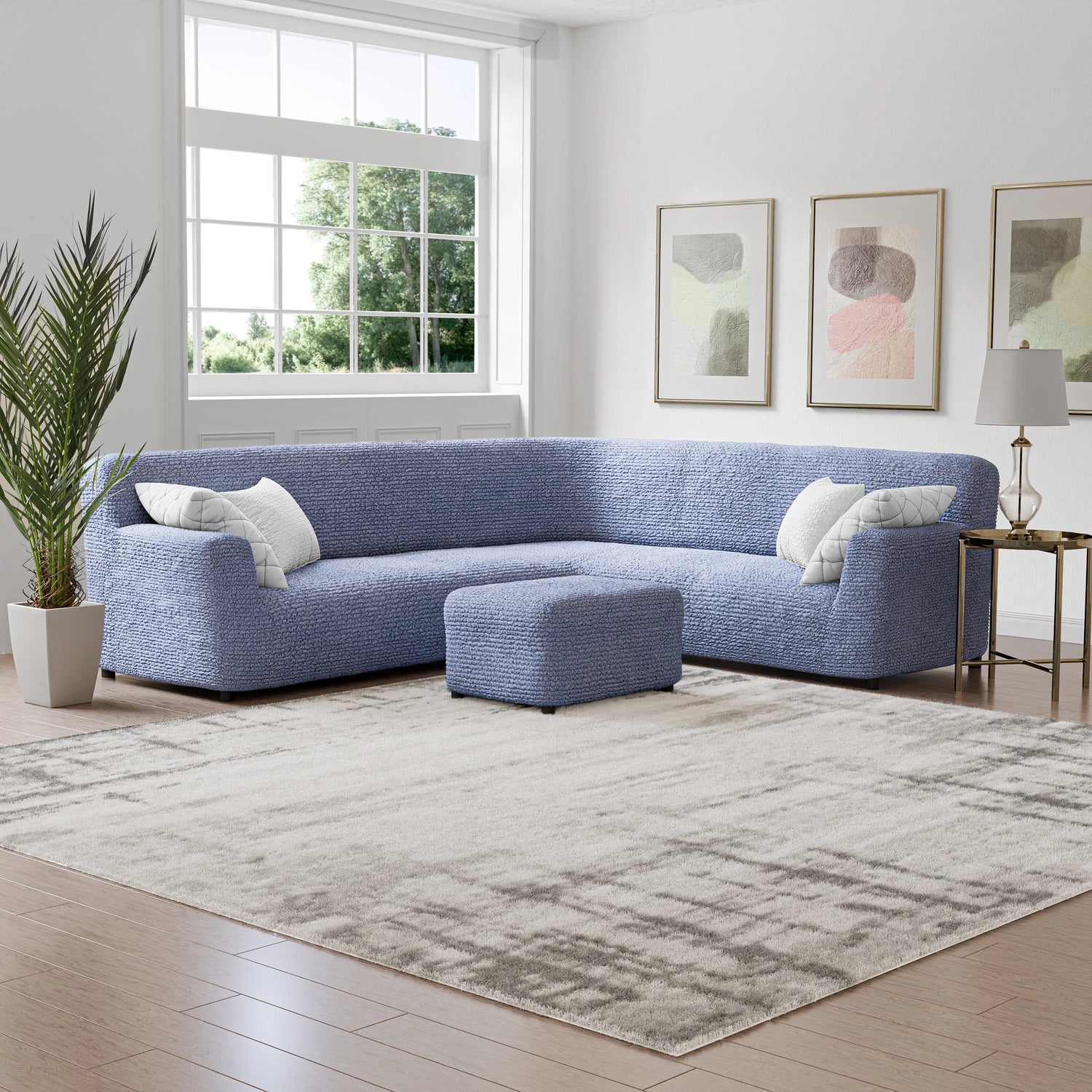 Blue Corner Sofa Slipcover, Microfibra Collection