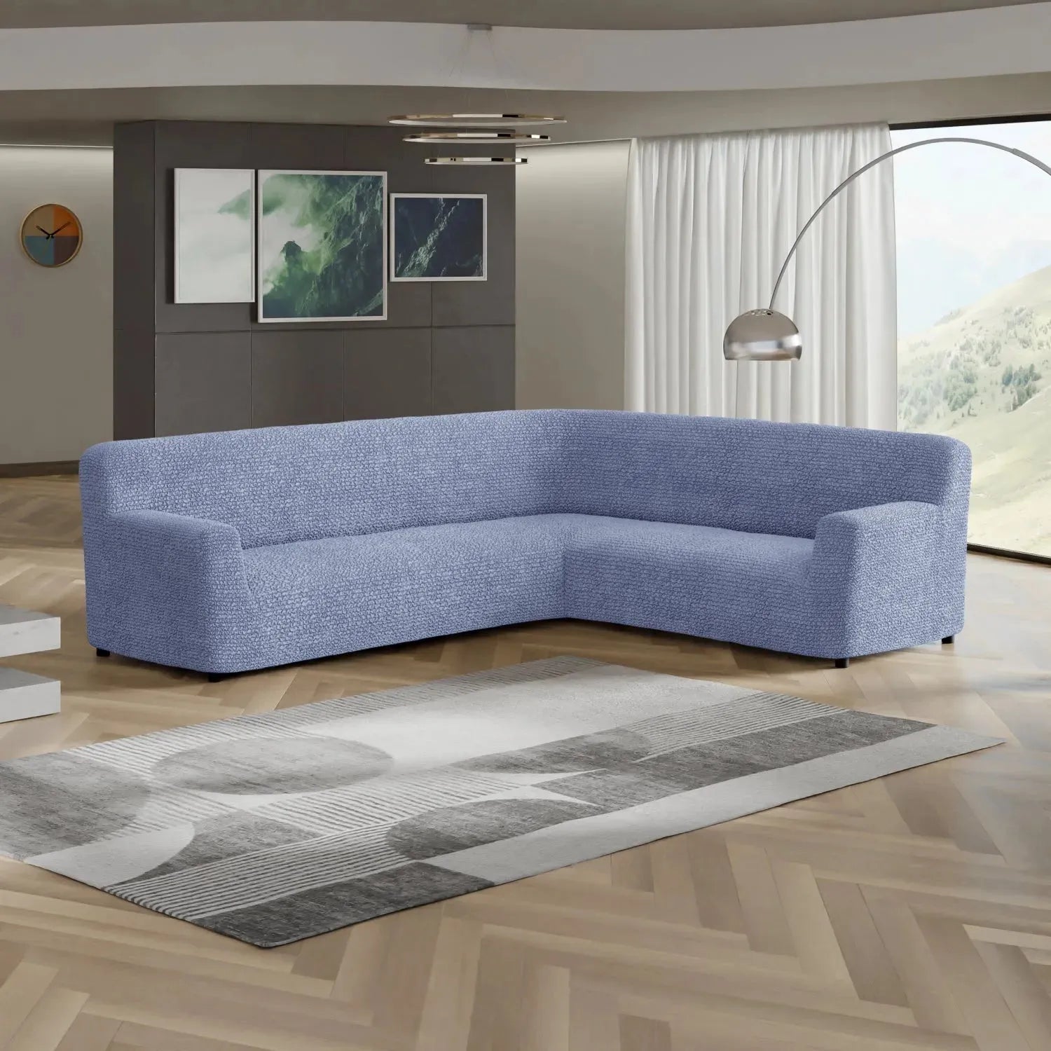 Blue Corner Sofa Slipcover, Microfibra Collection