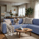 Corner Sofa Slipcover, Comfort Collection – Blue, interior view with dog | Blue