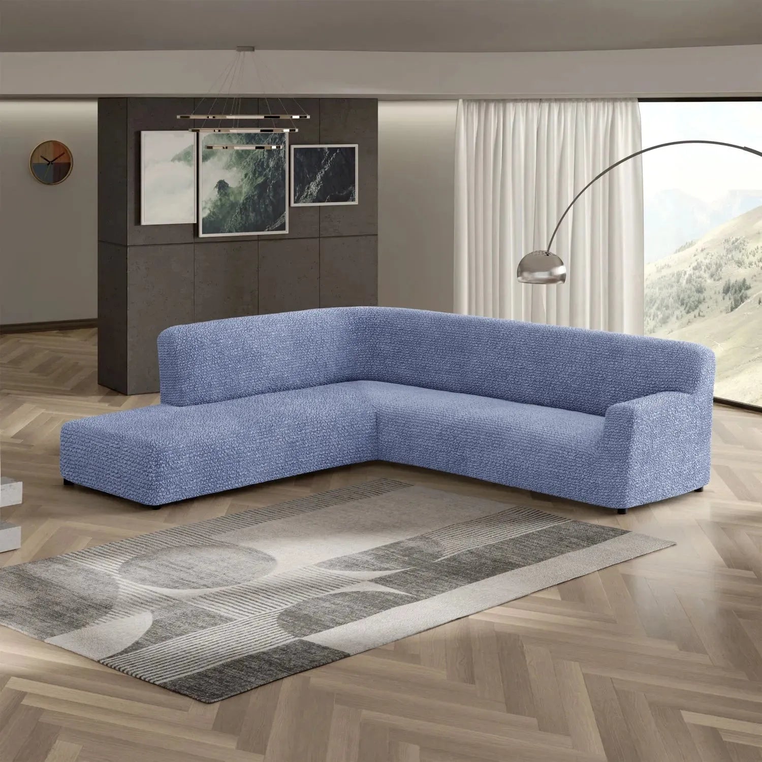 Blue Fullback Support Sectional Sofa Slipcover (Left Chaise), Microfibra Collection