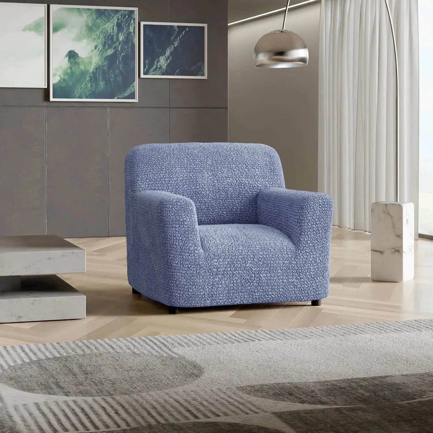 Blue Armchair Slipcover, Microfibra Collection