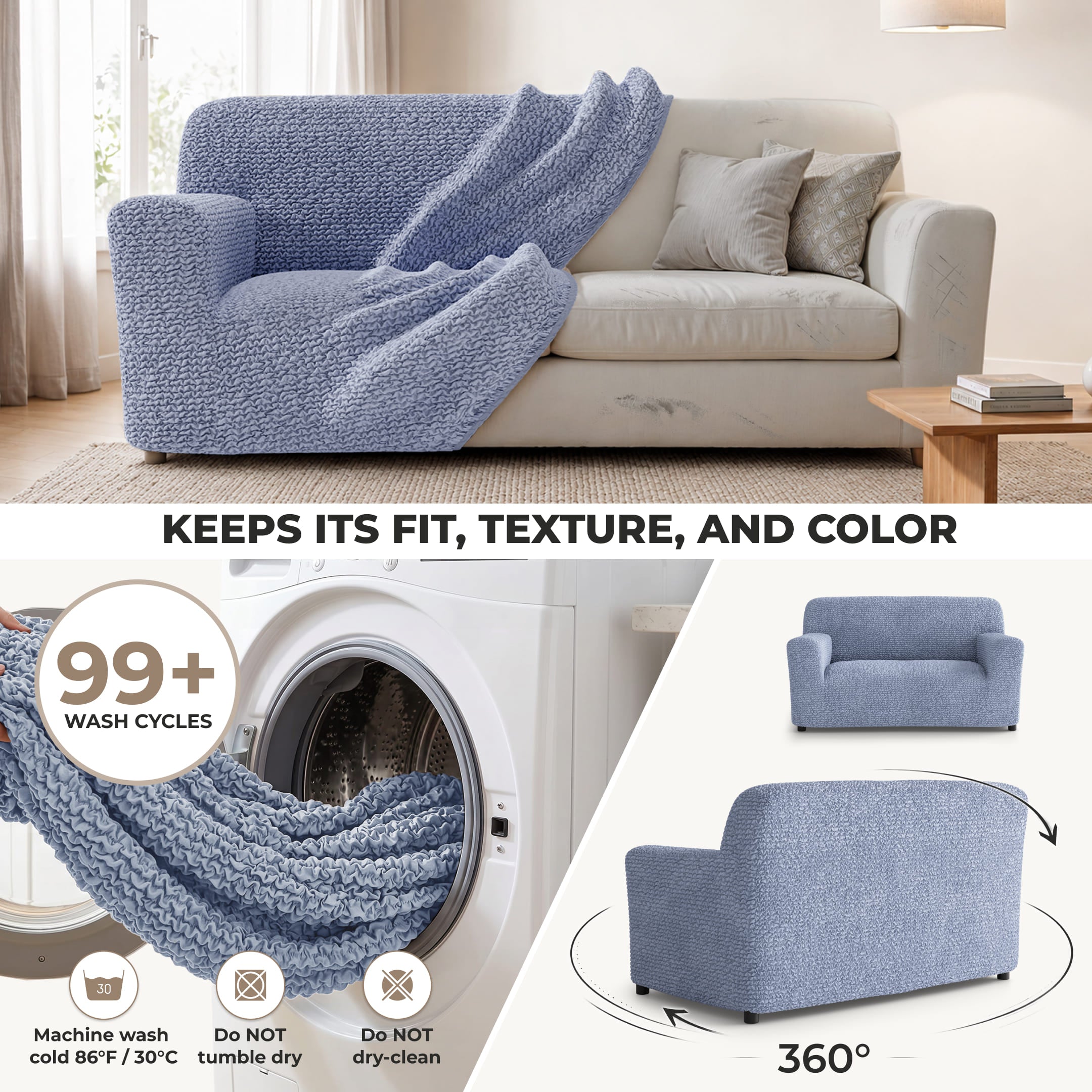 Loveseat 2 Seater Slipcover, Comfort Collection – Blue, About it | Blue