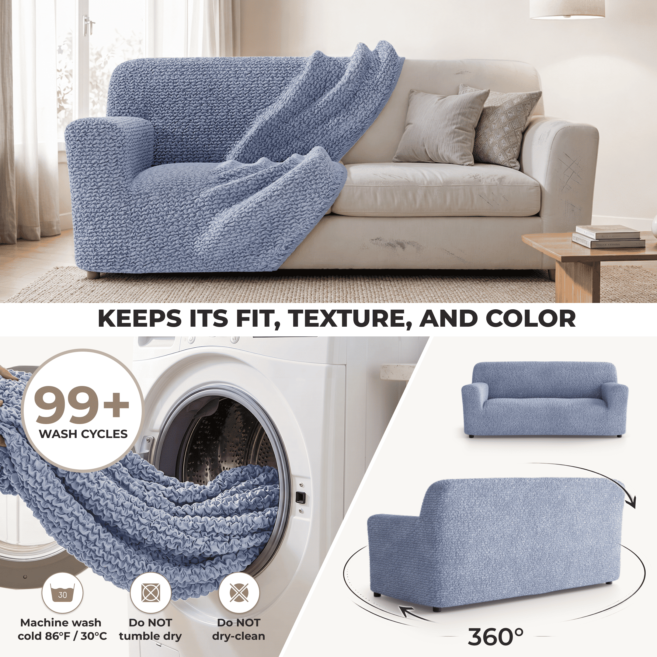 Sofa 3 Seater Slipcover, Comfort Collection – Blue, color swatch | Blue