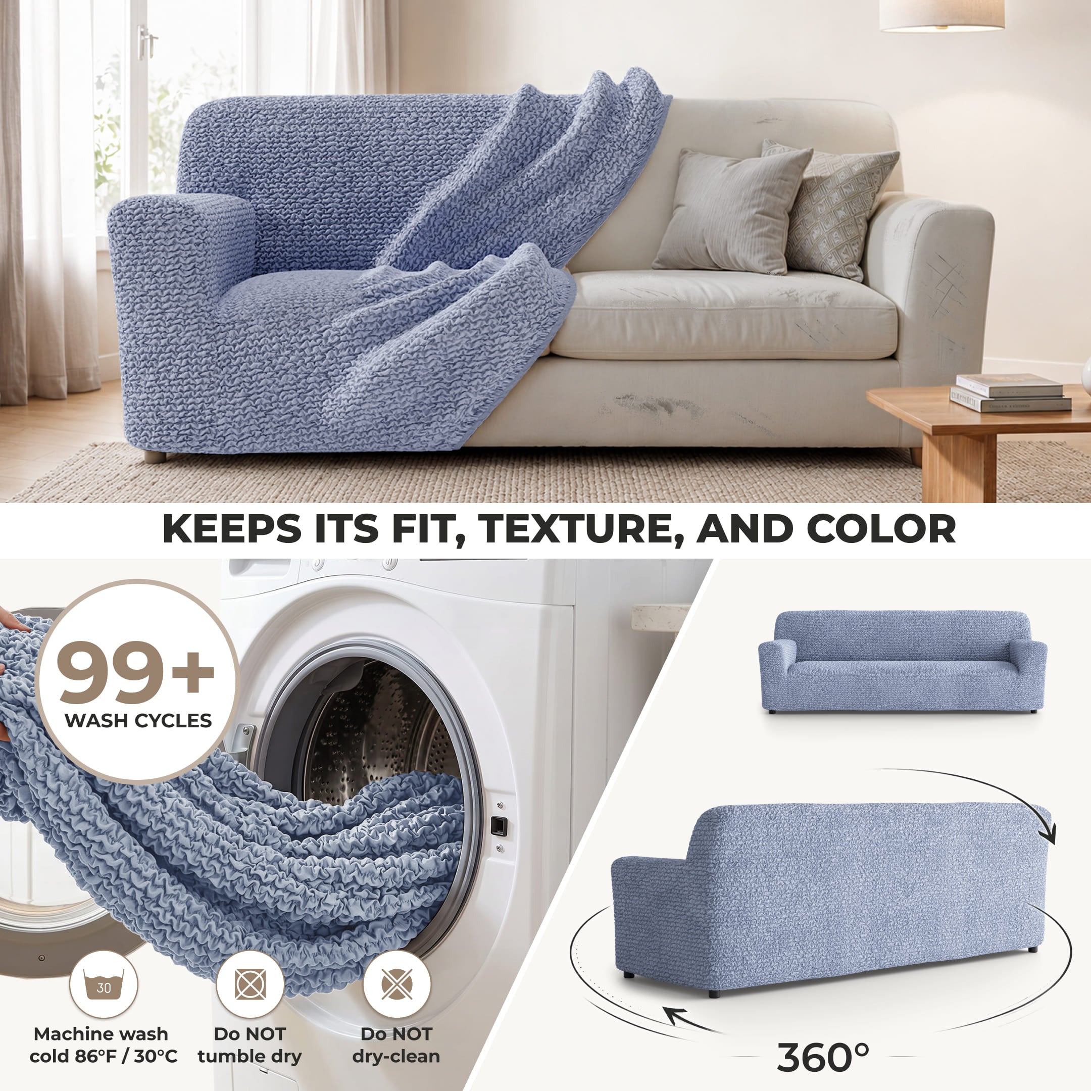 Sofa 4 Seater Slipcover, Comfort Collection – Blue, color swatch | Blue