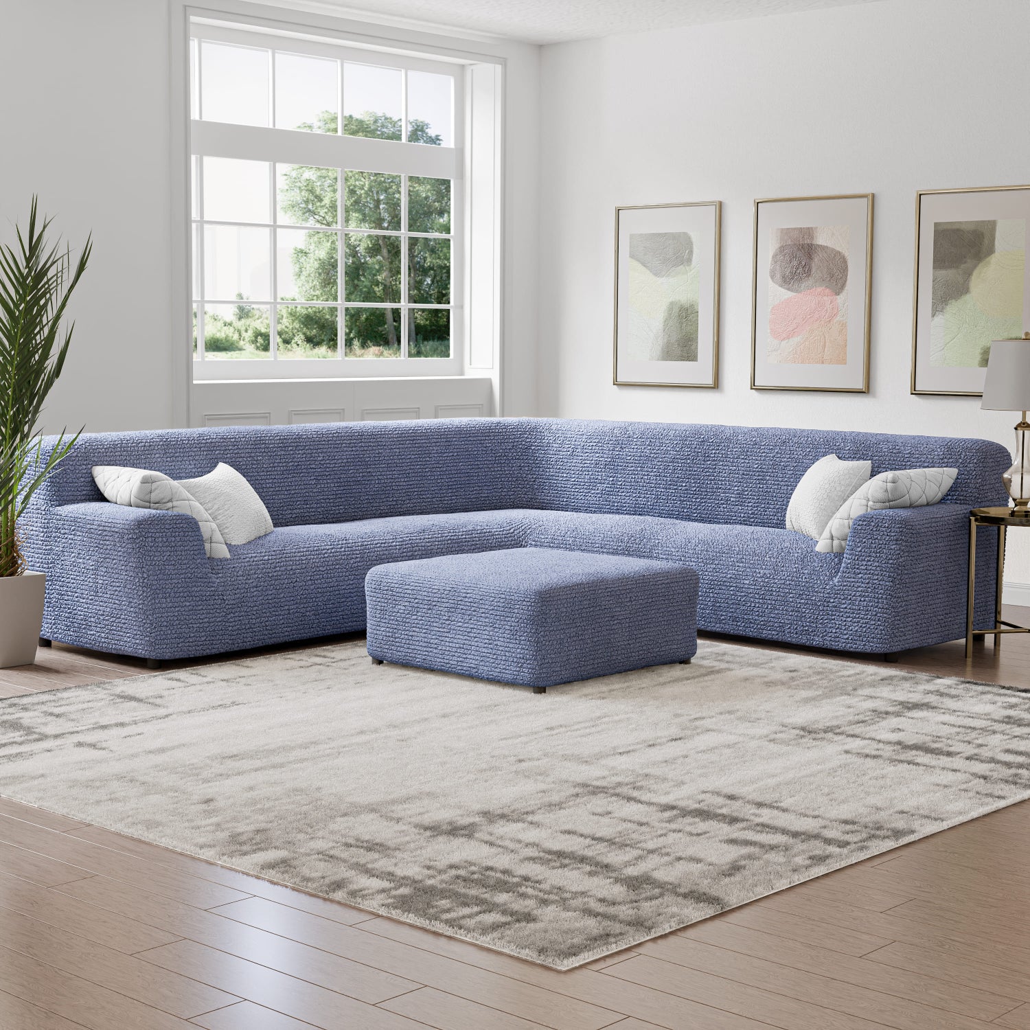 Blue Large Corner Sofa Slipcover, Microfibra Collection